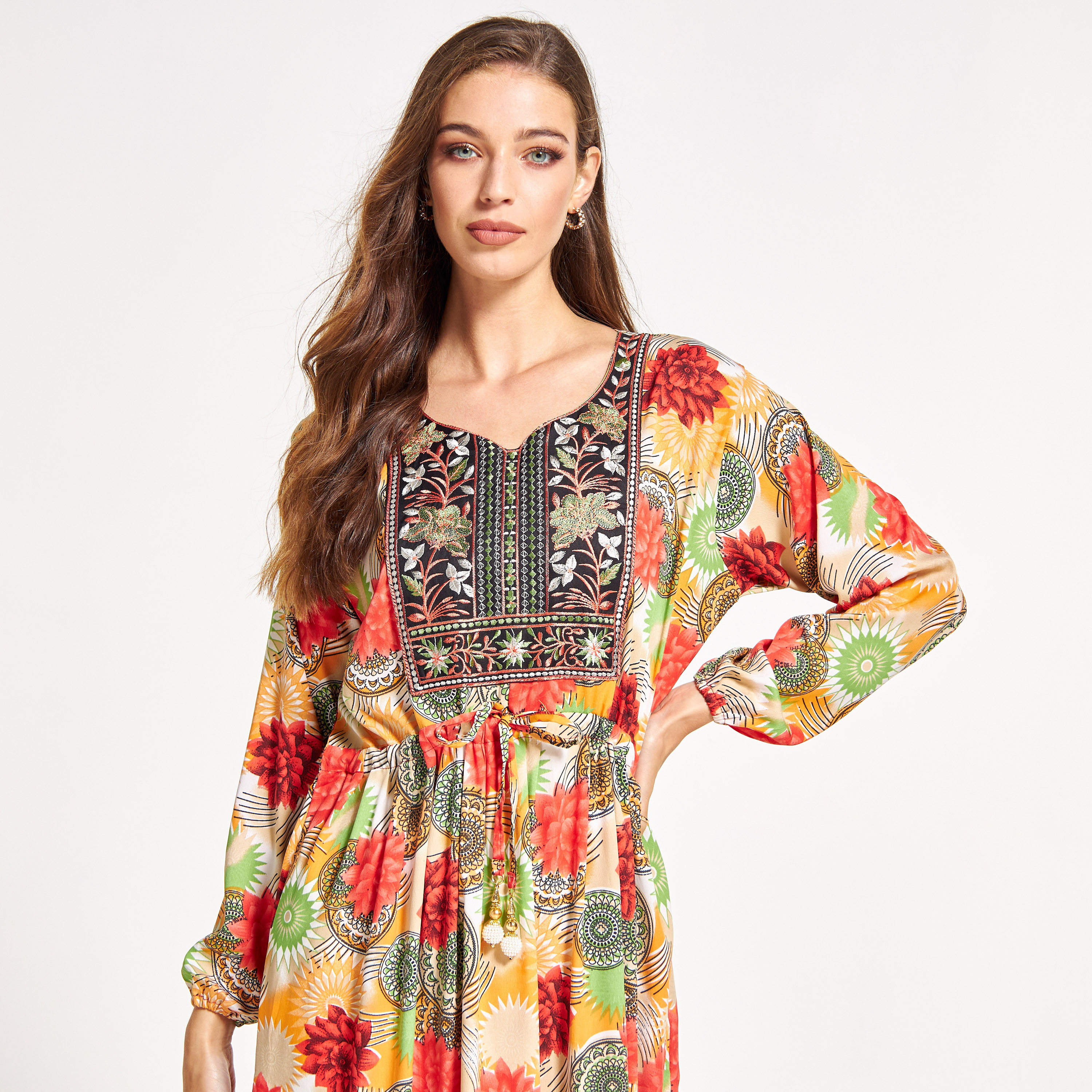 جلابية مطرزة بأربطة من مليكة-women-arabicclothing-jalabiyas-image-3