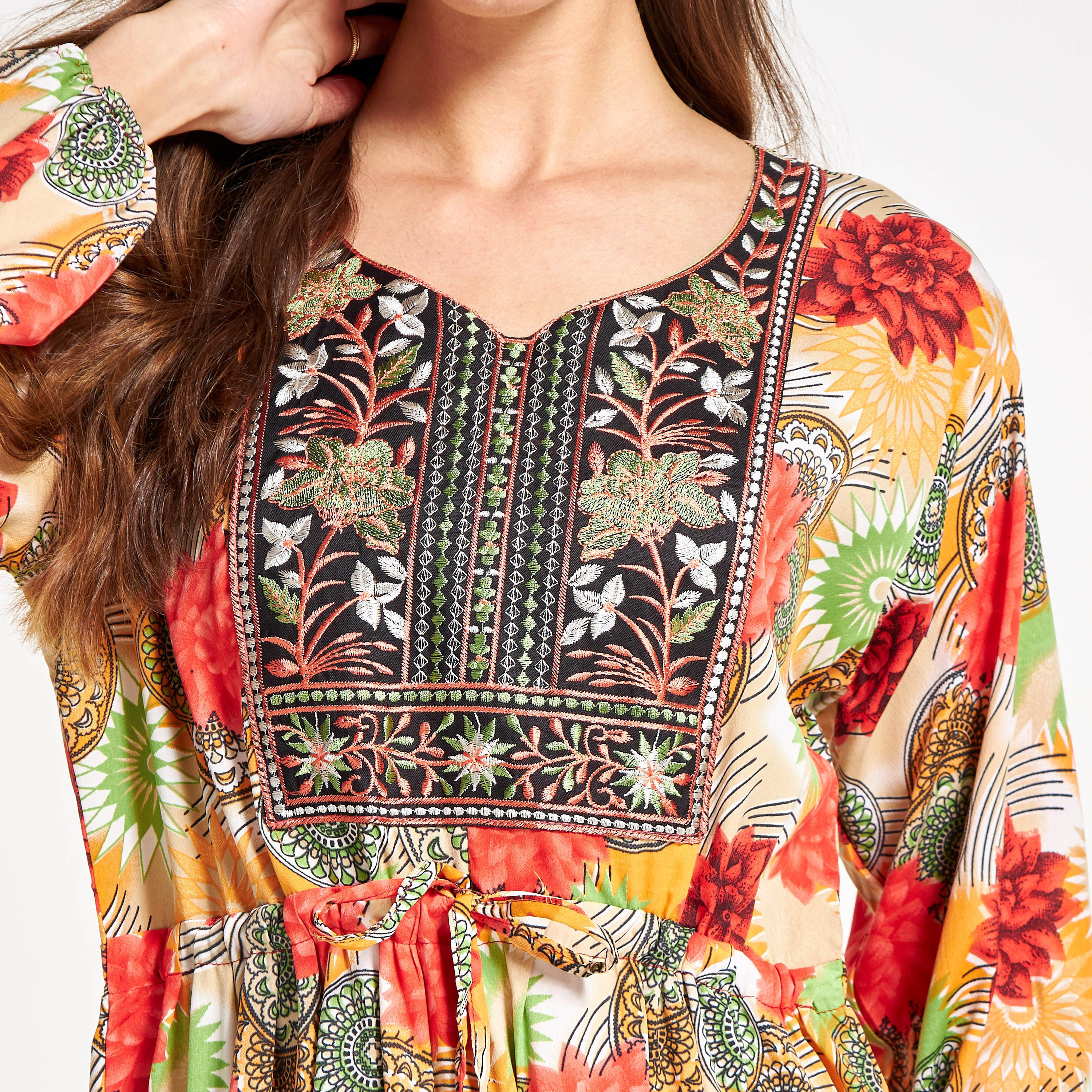 Malikah Embroidered Jalabiya with Tie-Ups and Beaded Ball Accents-women-arabicclothing-jalabiyas-image-5