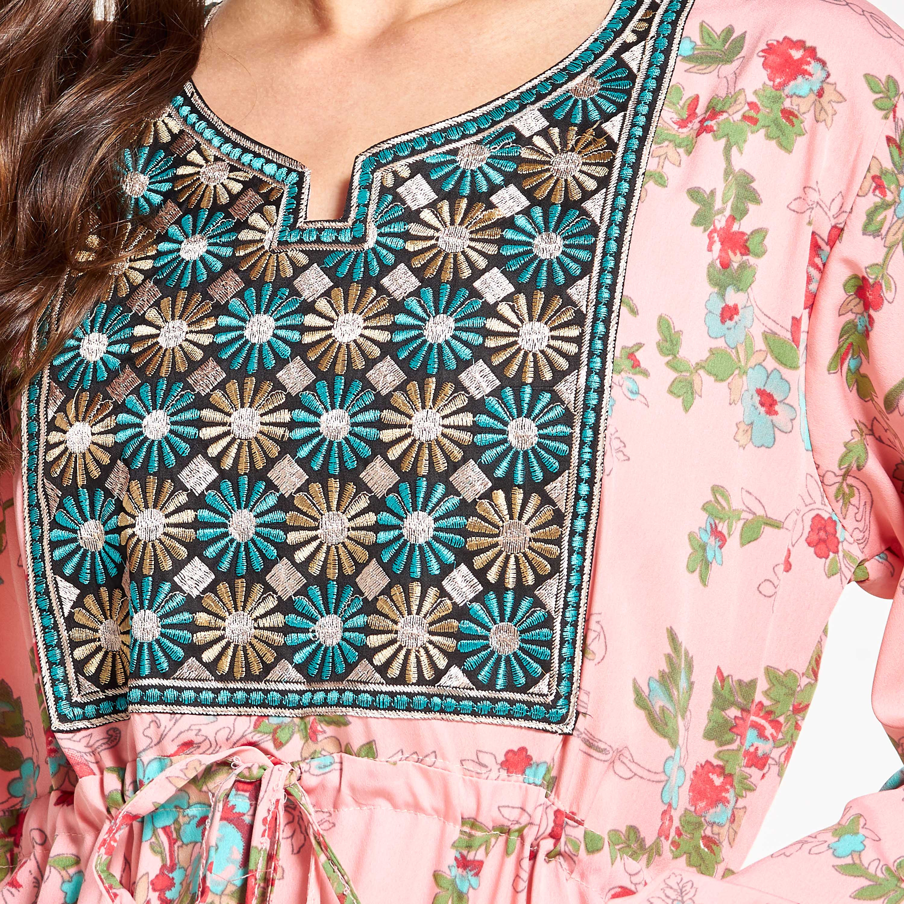 Malikah Floral Print Jalabiya with Embroidered Detail and Pockets-women-arabicclothing-jalabiyas-image-5