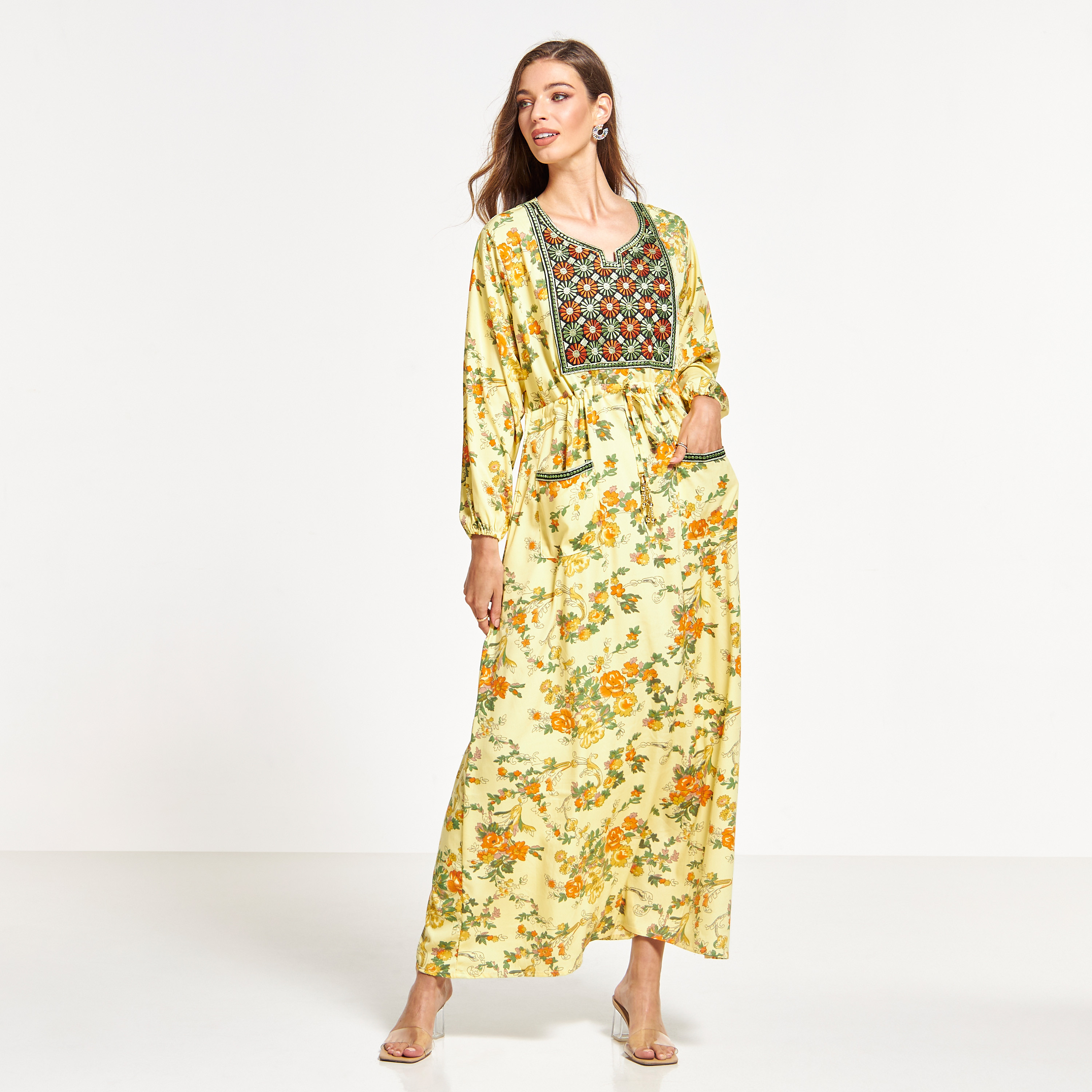 Malikah Floral Print Jalabiya with Embroidered Detail and Pockets-women-arabicclothing-jalabiyas-image-4