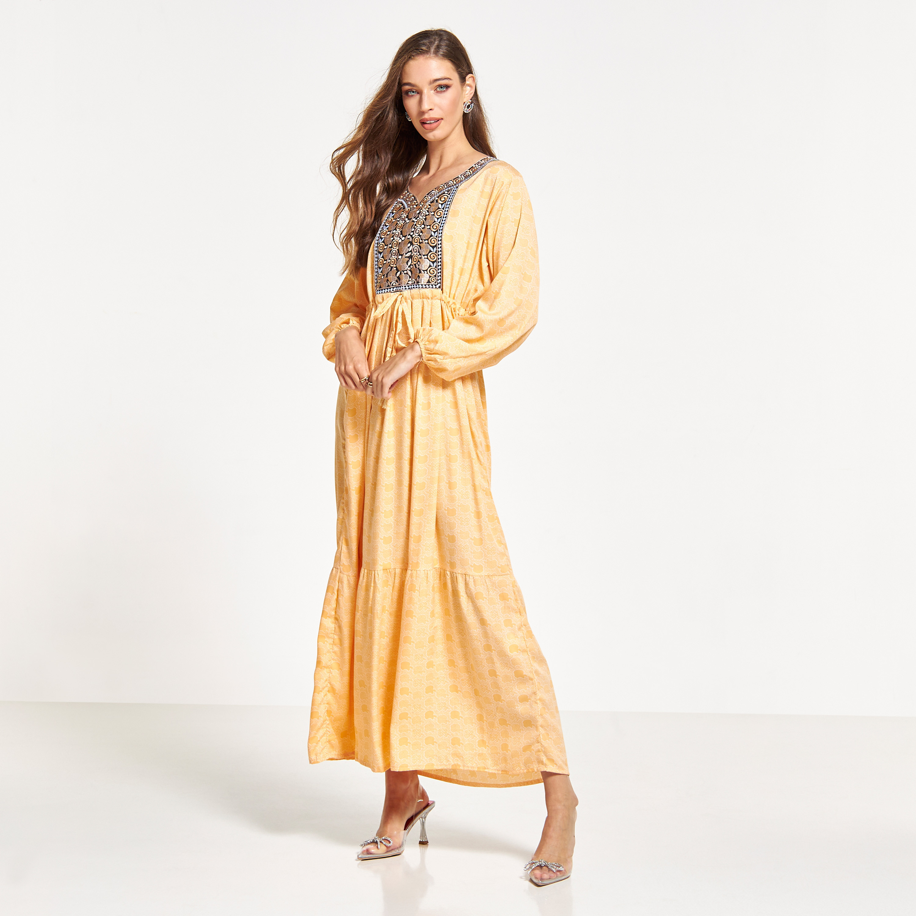 جلابية مطرّزة برباط من مليكة-women-arabicclothing-jalabiyas-image-1