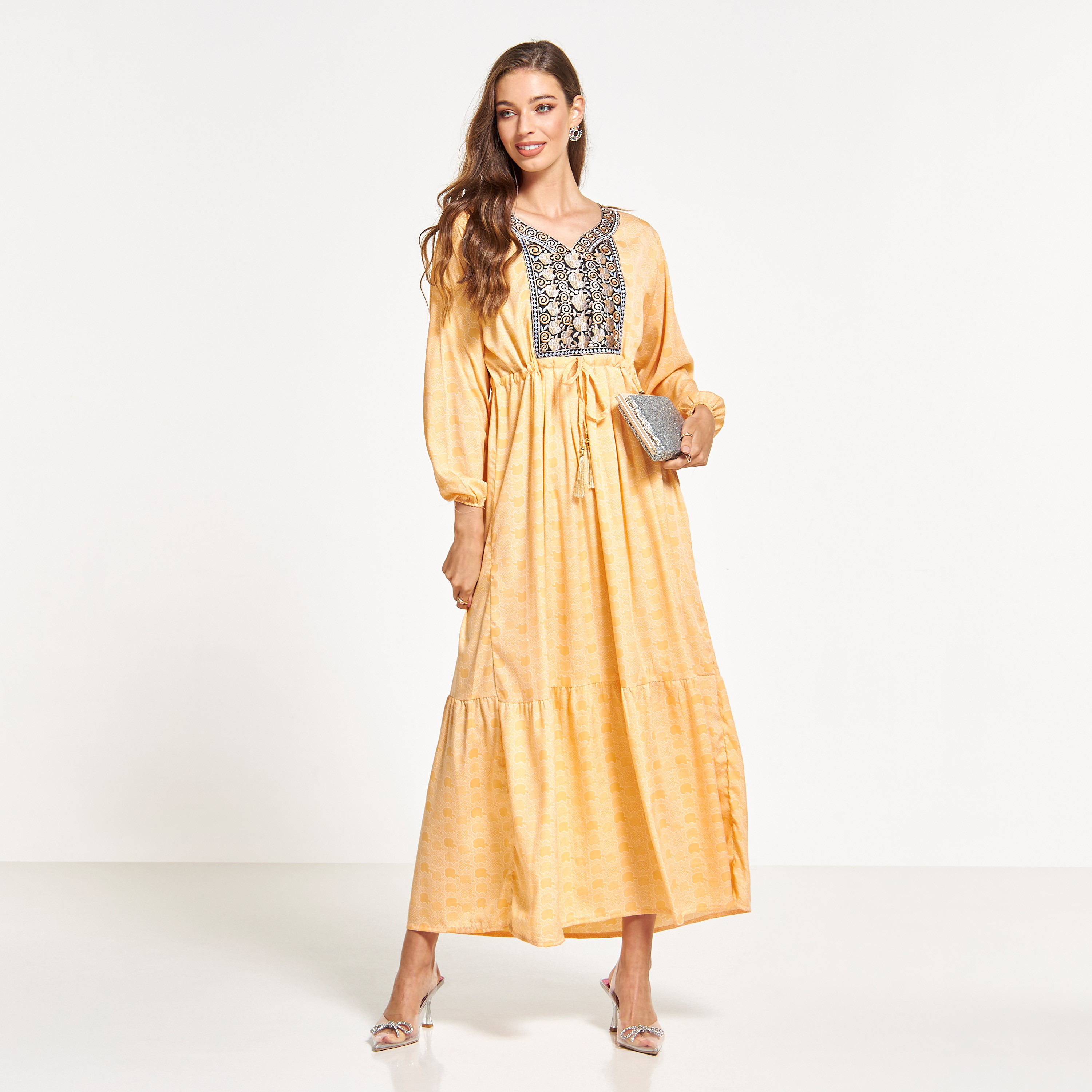 جلابية مطرّزة برباط من مليكة-women-arabicclothing-jalabiyas-image-4