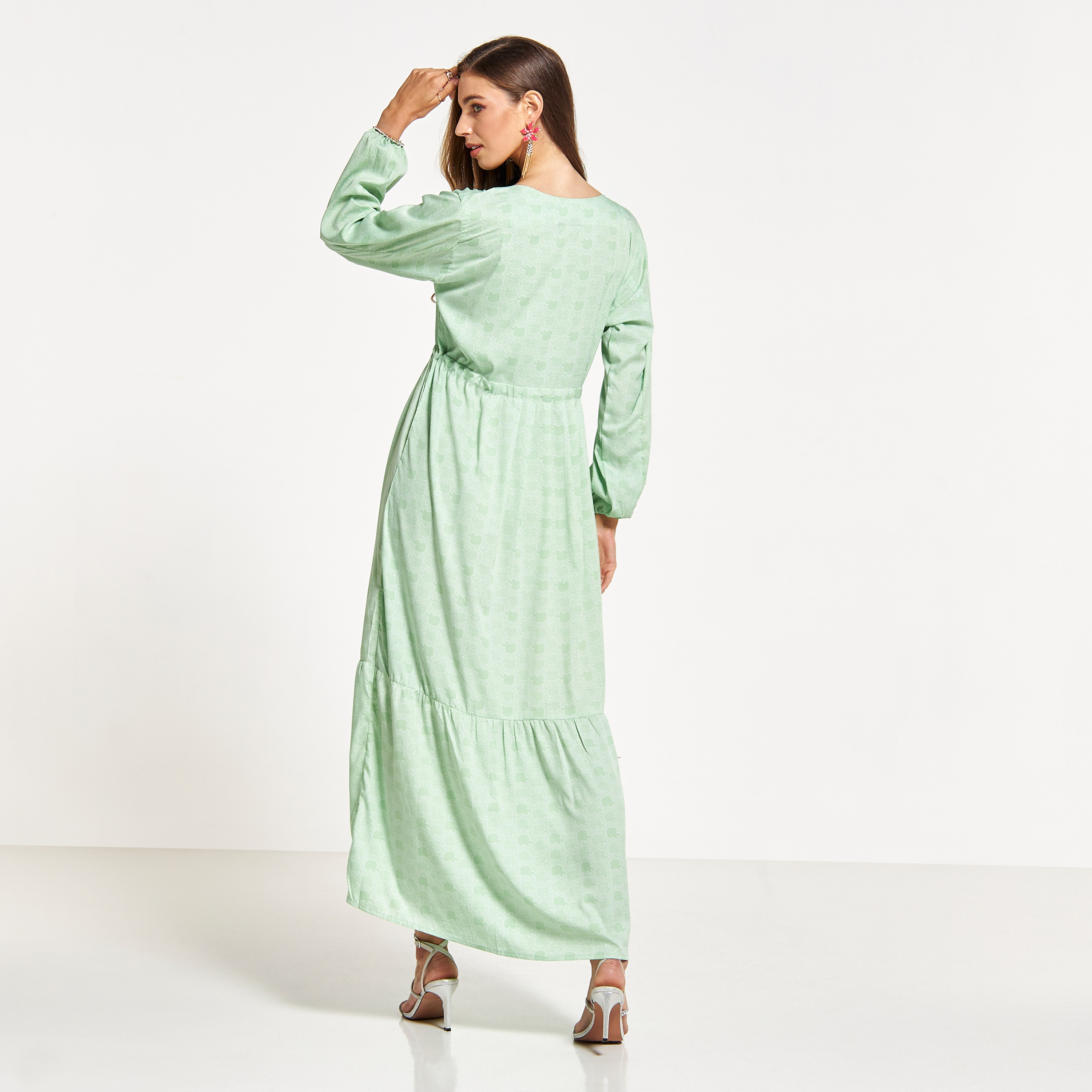 Malikah Printed Jalabiya with Embroidered and Tie-Up Detail-women-arabicclothing-jalabiyas-image-2