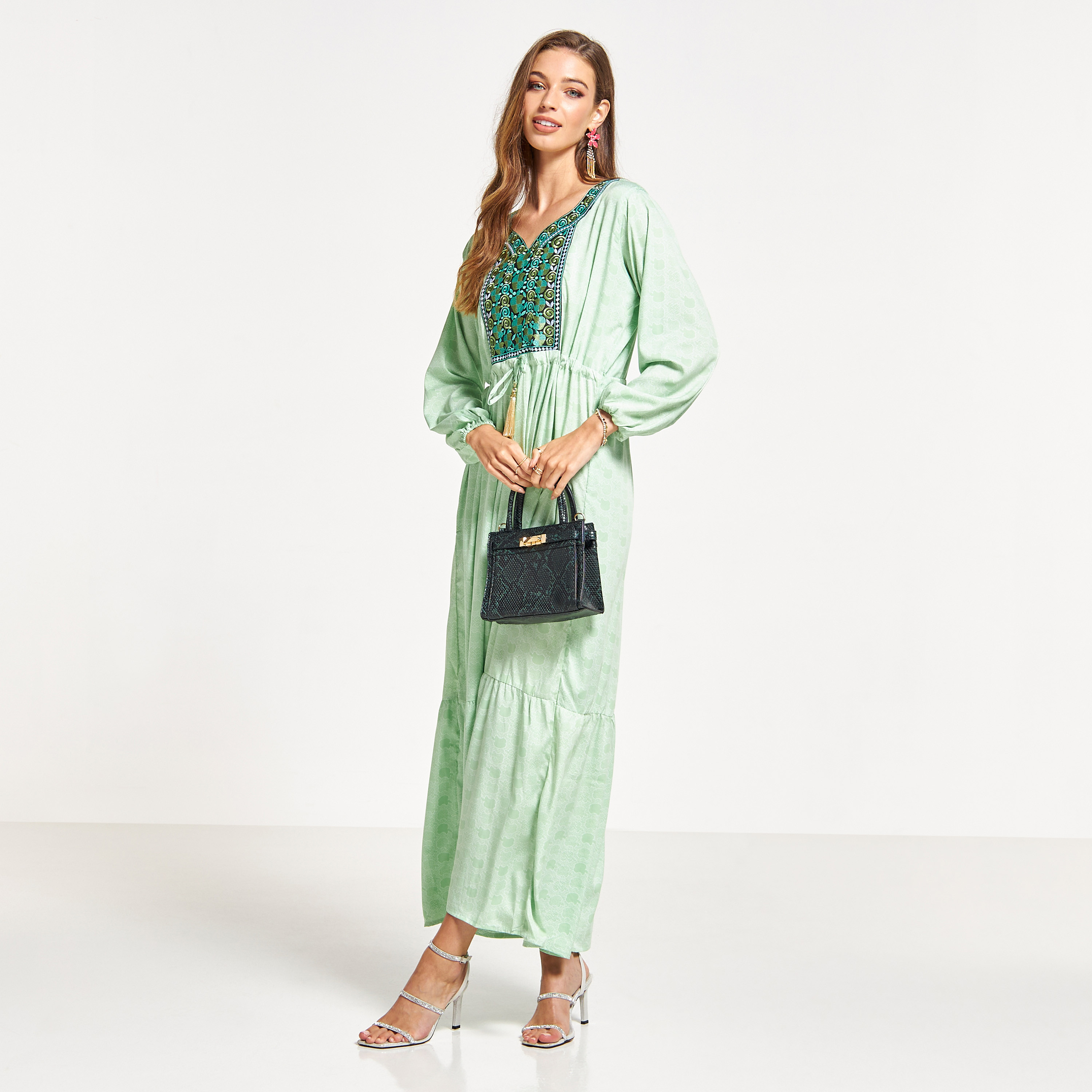 Malikah Printed Jalabiya with Embroidered and Tie-Up Detail-women-arabicclothing-jalabiyas-image-4