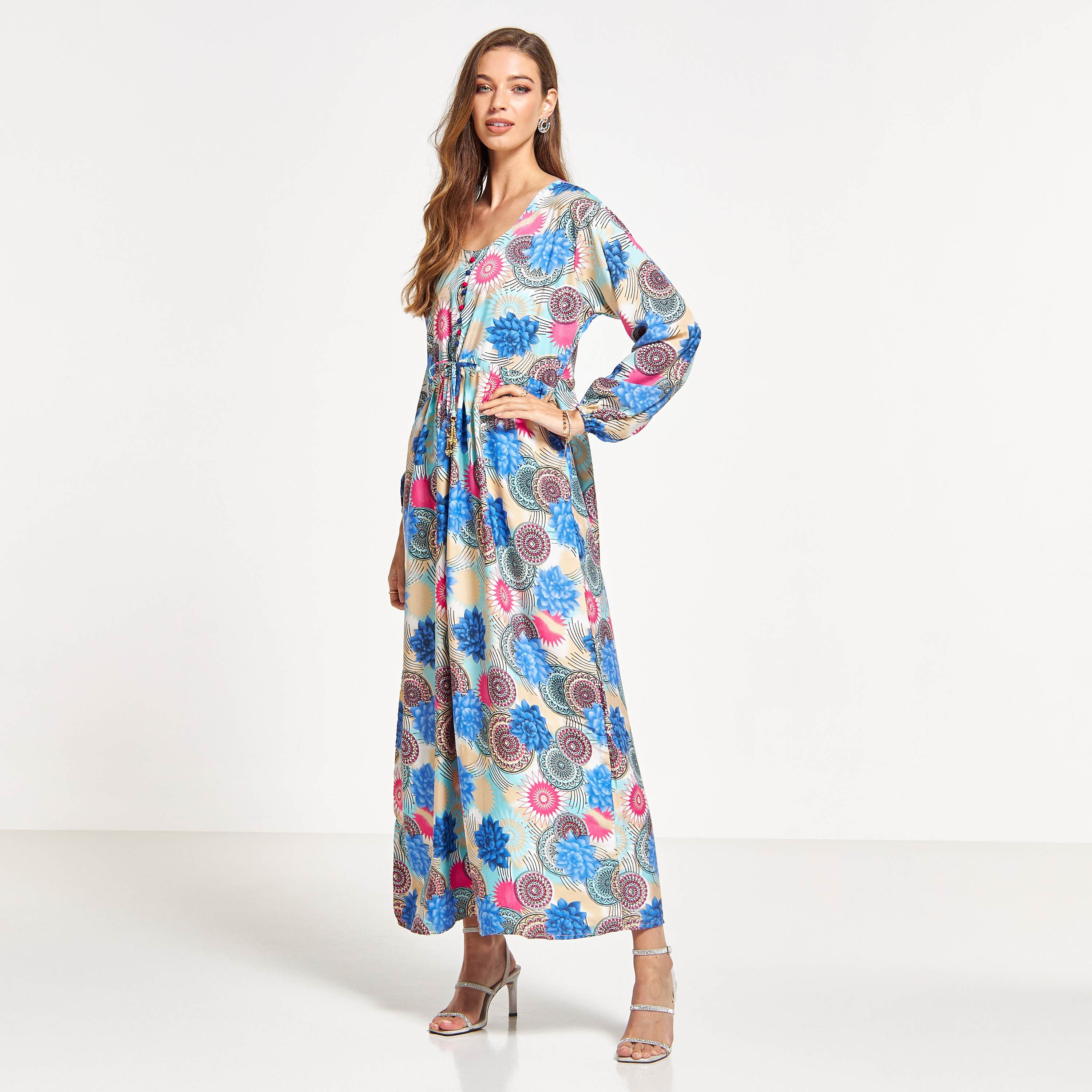 جلابية برباط وأزرار وطبعات من مليكة-women-arabicclothing-jalabiyas-image-4
