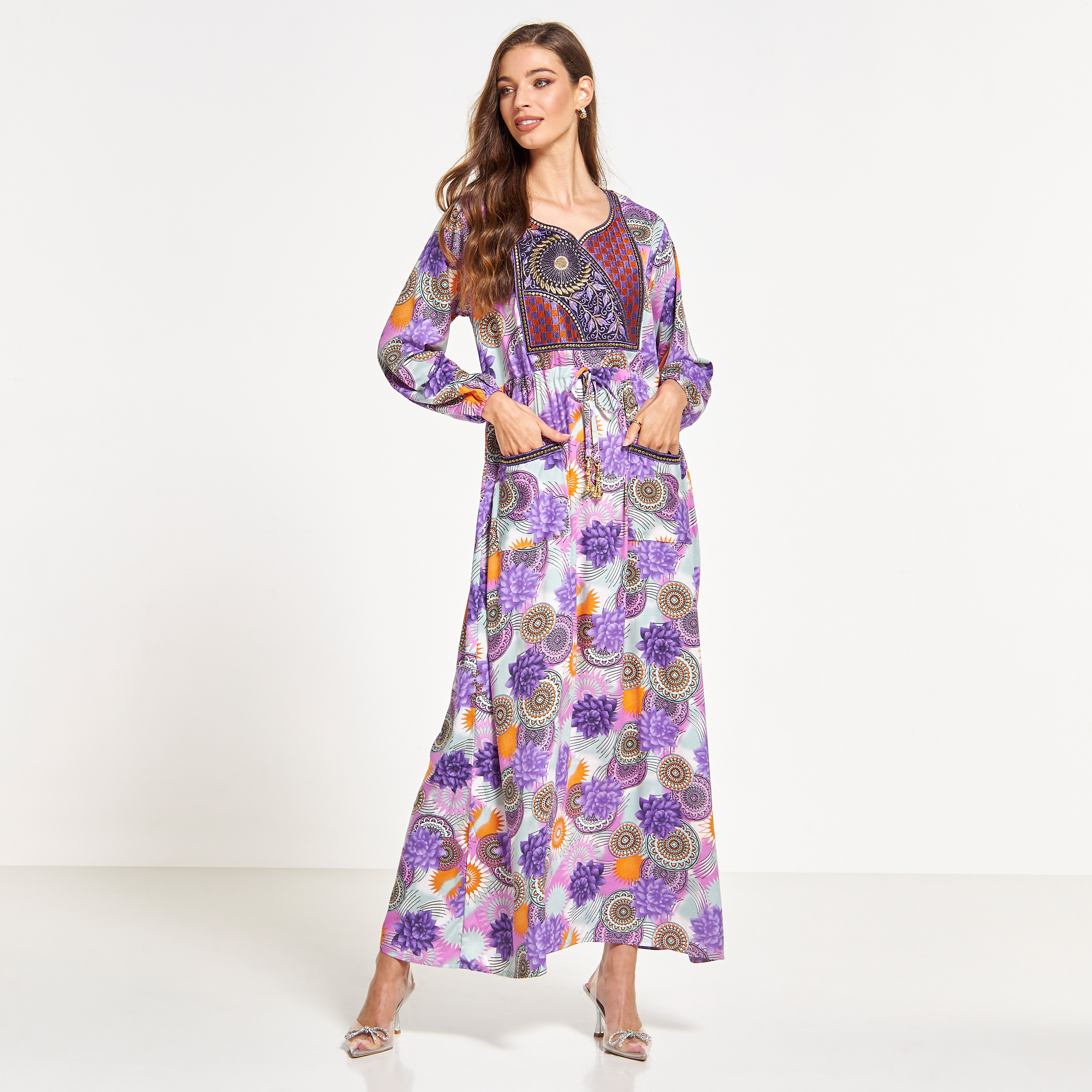 Malikah All Over Print Jalabiya with Embroidered Detail and Pockets-women-arabicclothing-jalabiyas-image-1