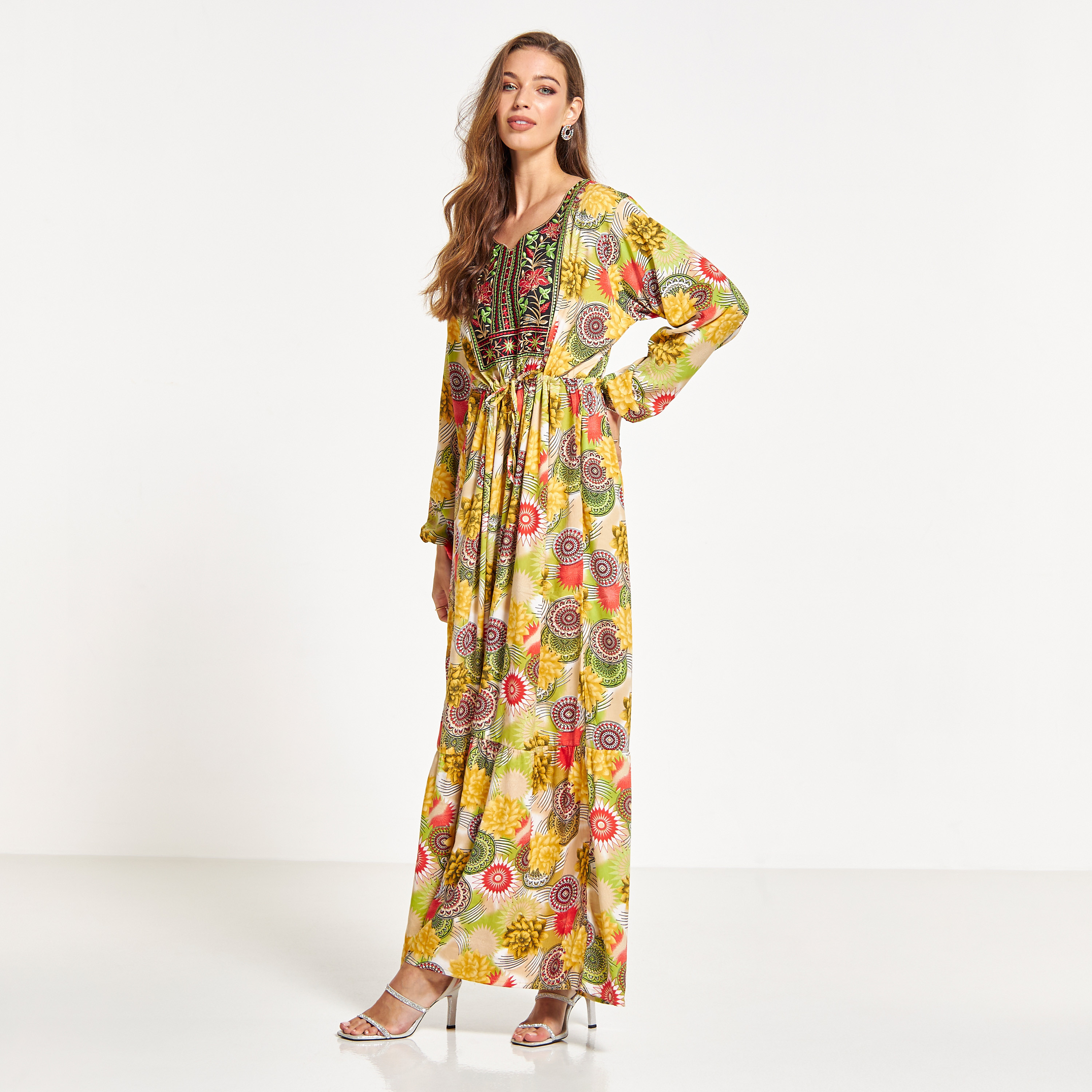 جلابية مطرّزة بأربطة من مليكة-women-arabicclothing-jalabiyas-image-2