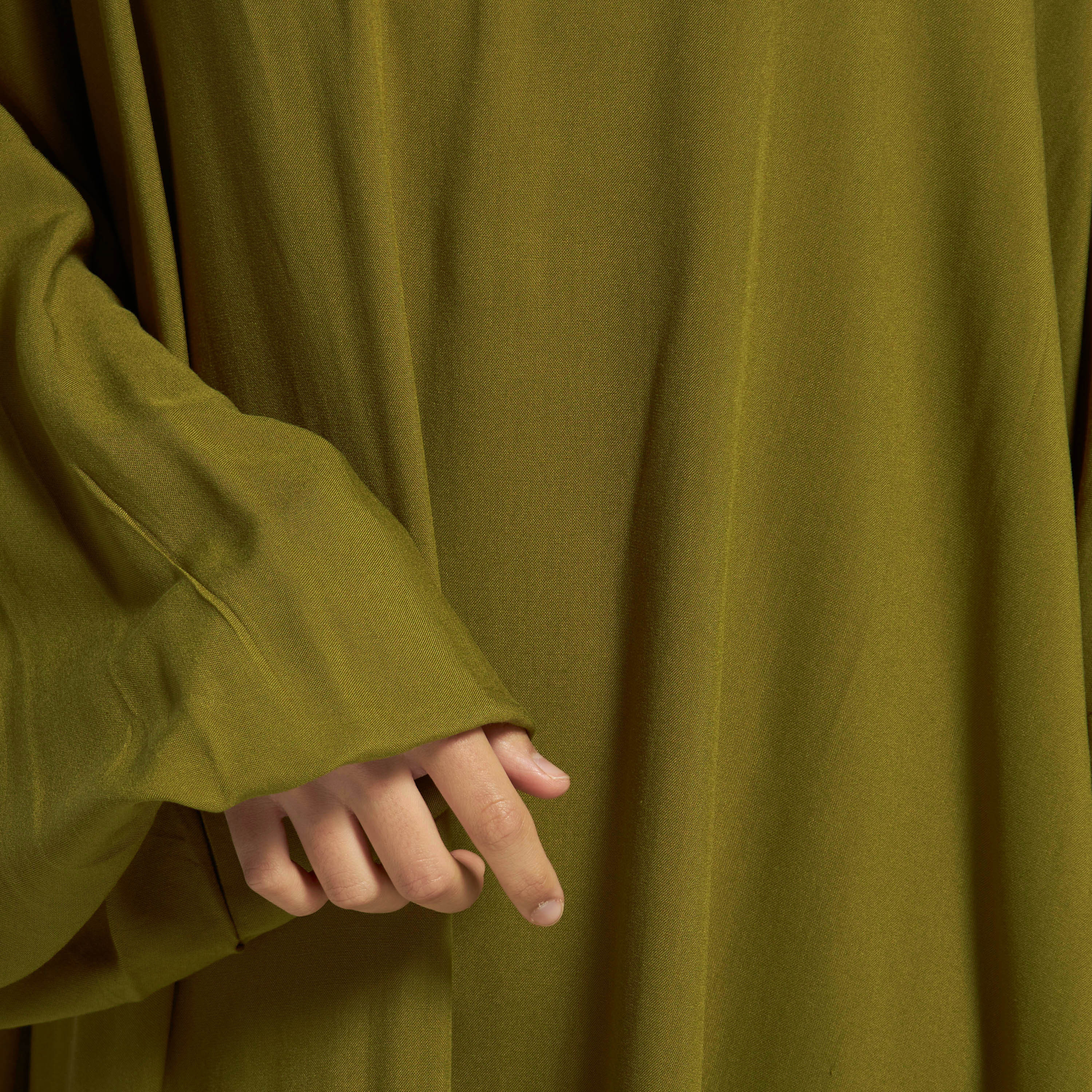 Malikah Solid Prayer Dress with Volume Sleeves and Attached Head Scarf-women-arabicclothing-abayas-image-5