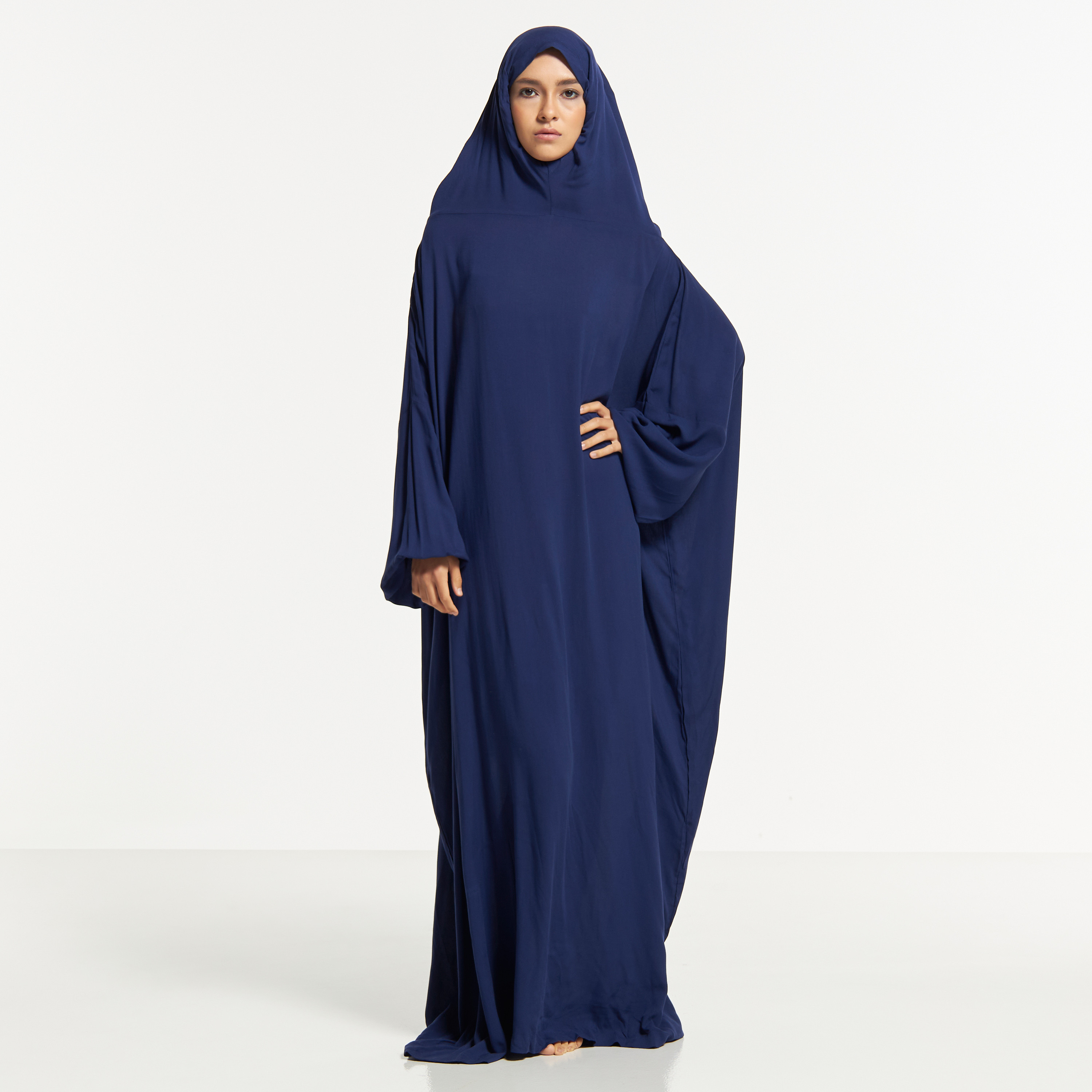 Malikah Solid Prayer Dress with Attached Head Scarf-women-arabicclothing-abayas-image-1