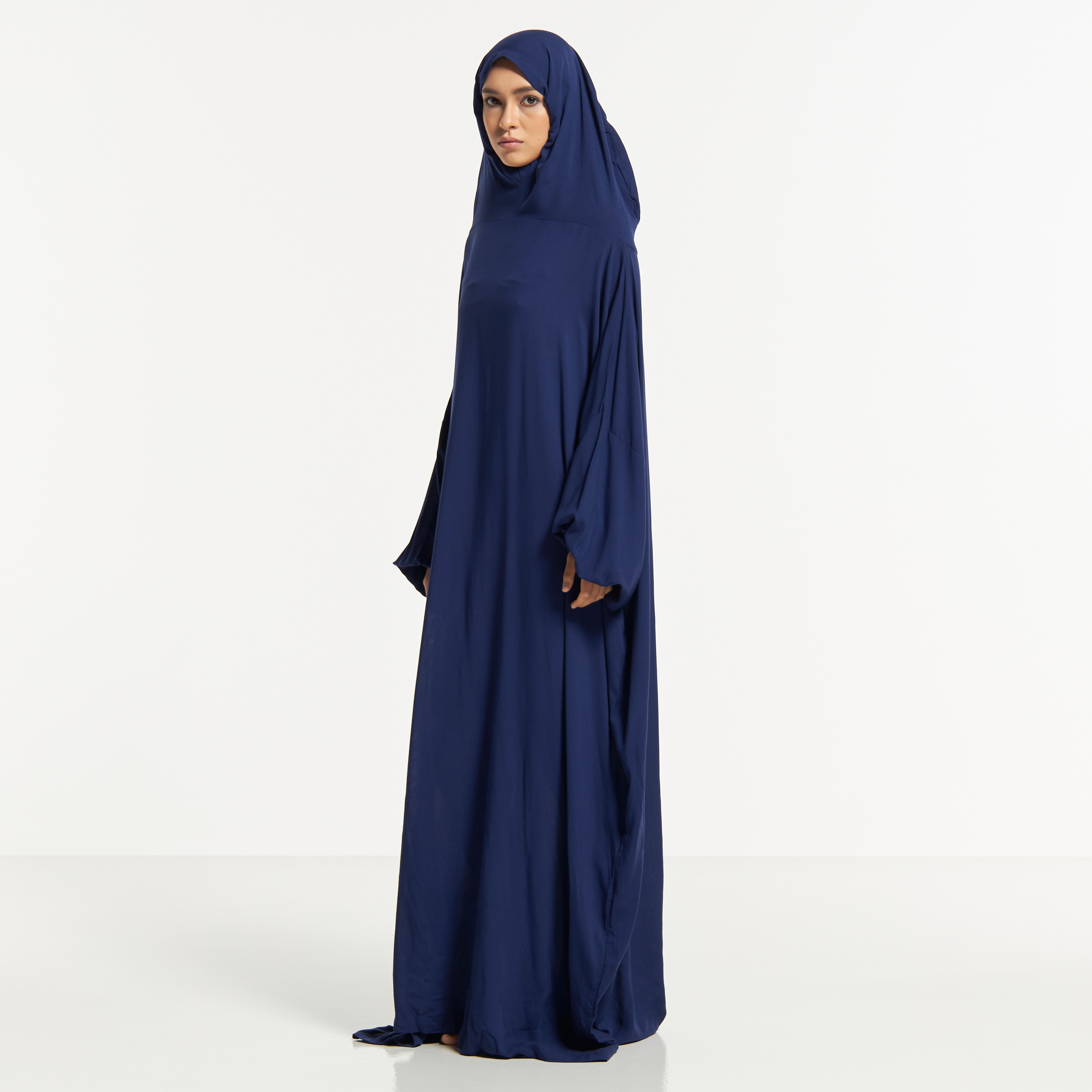 Malikah Solid Prayer Dress with Attached Head Scarf-women-arabicclothing-abayas-image-2