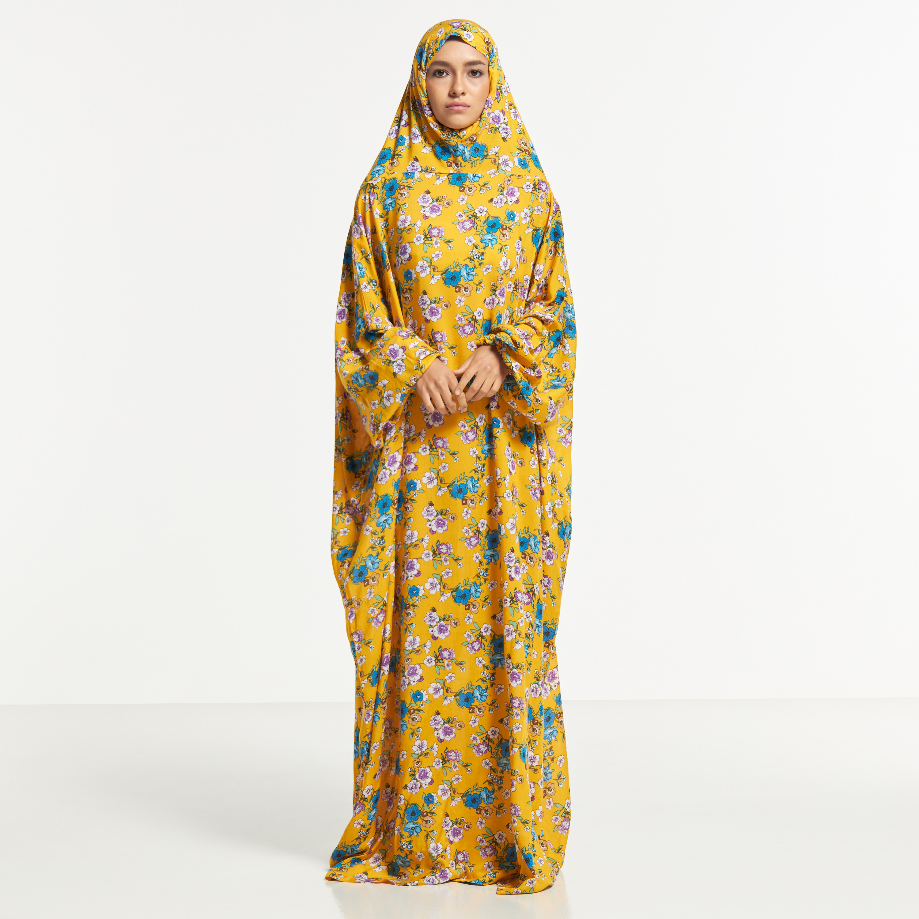 Malikah All-Over Floral Print Prayer Dress with Attached Head Scarf-women-arabicclothing-abayas-image-1