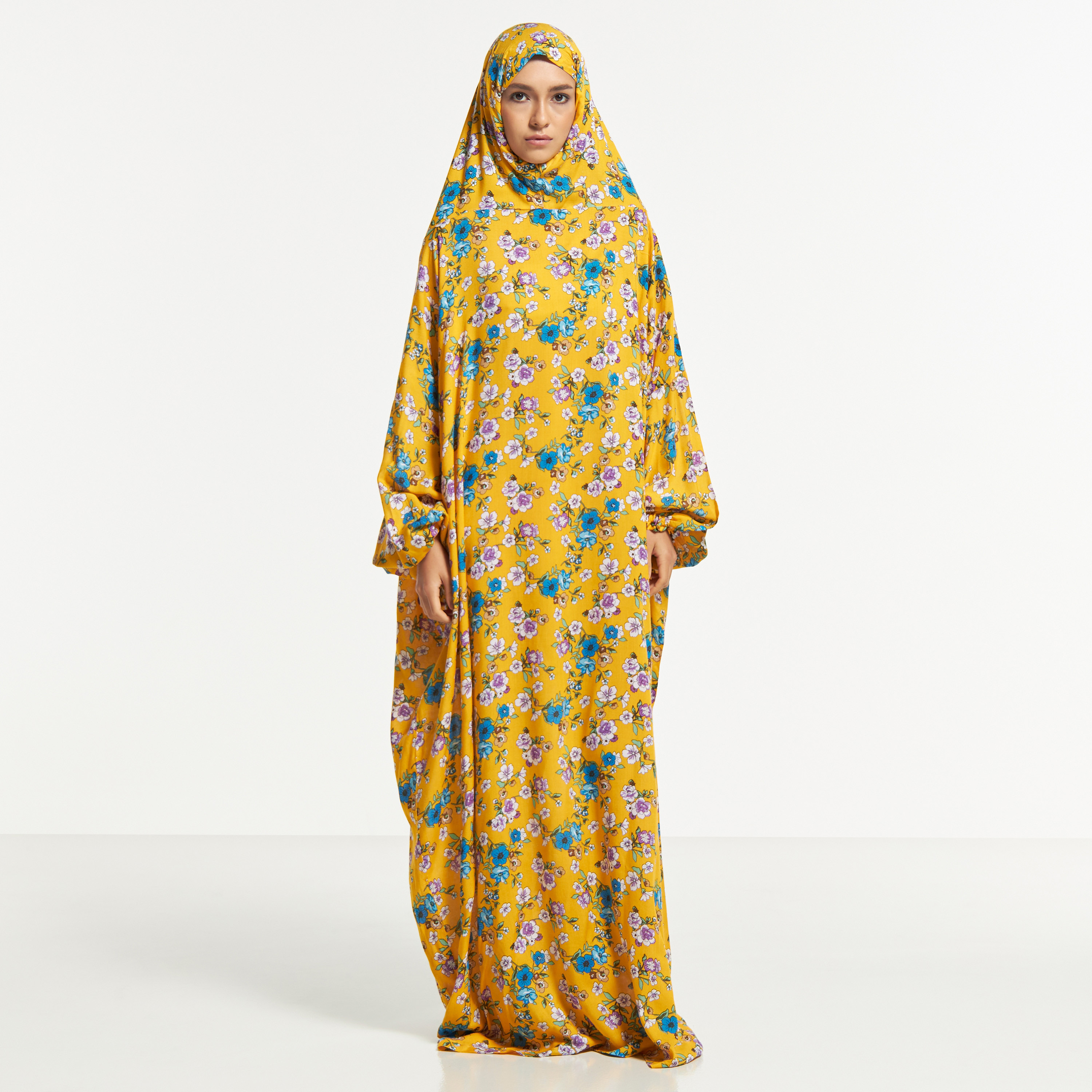 Malikah All-Over Floral Print Prayer Dress with Attached Head Scarf-women-arabicclothing-abayas-image-2