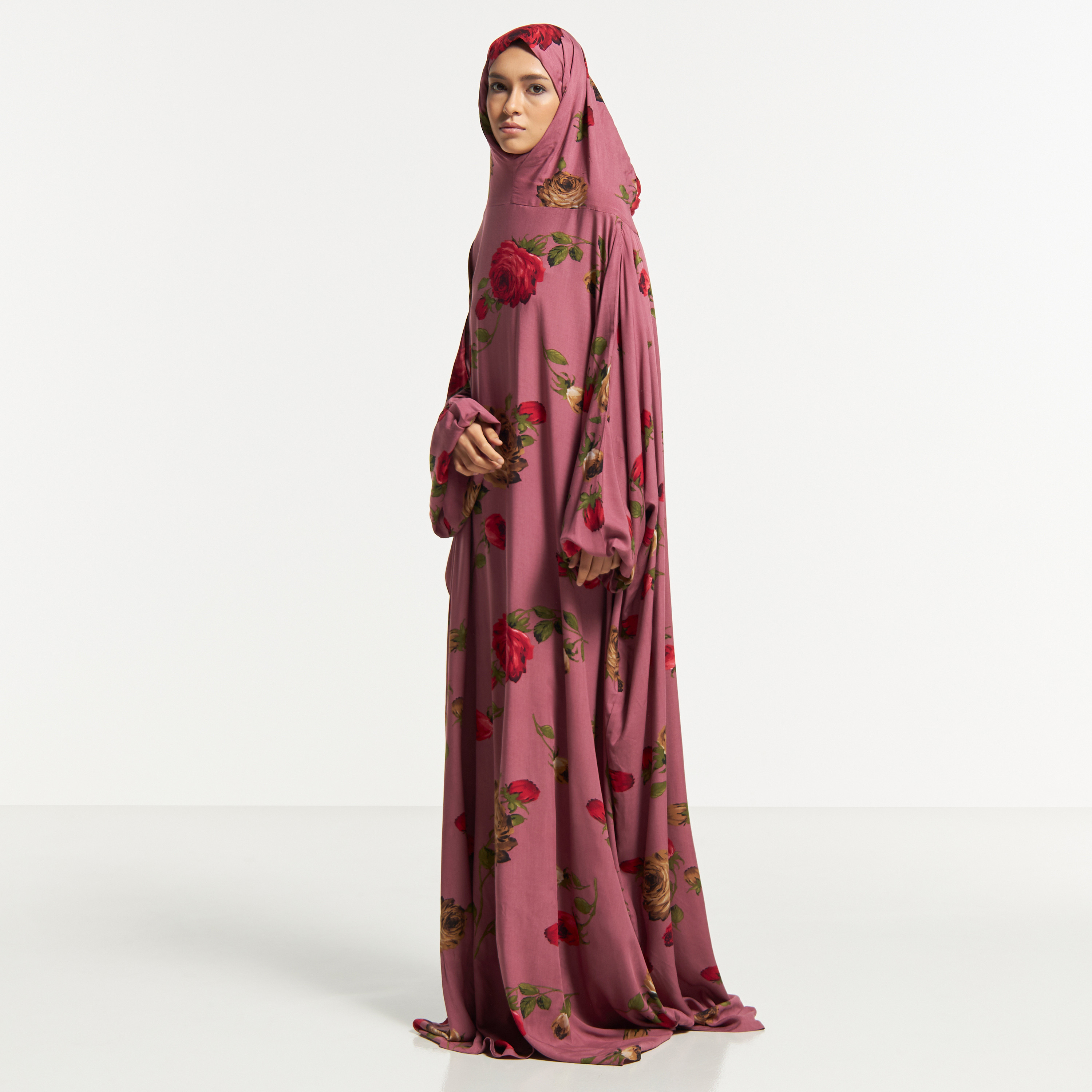 Malikah All-Over Floral Print Prayer Dress with Attached Head Scarf-women-arabicclothing-abayas-image-2