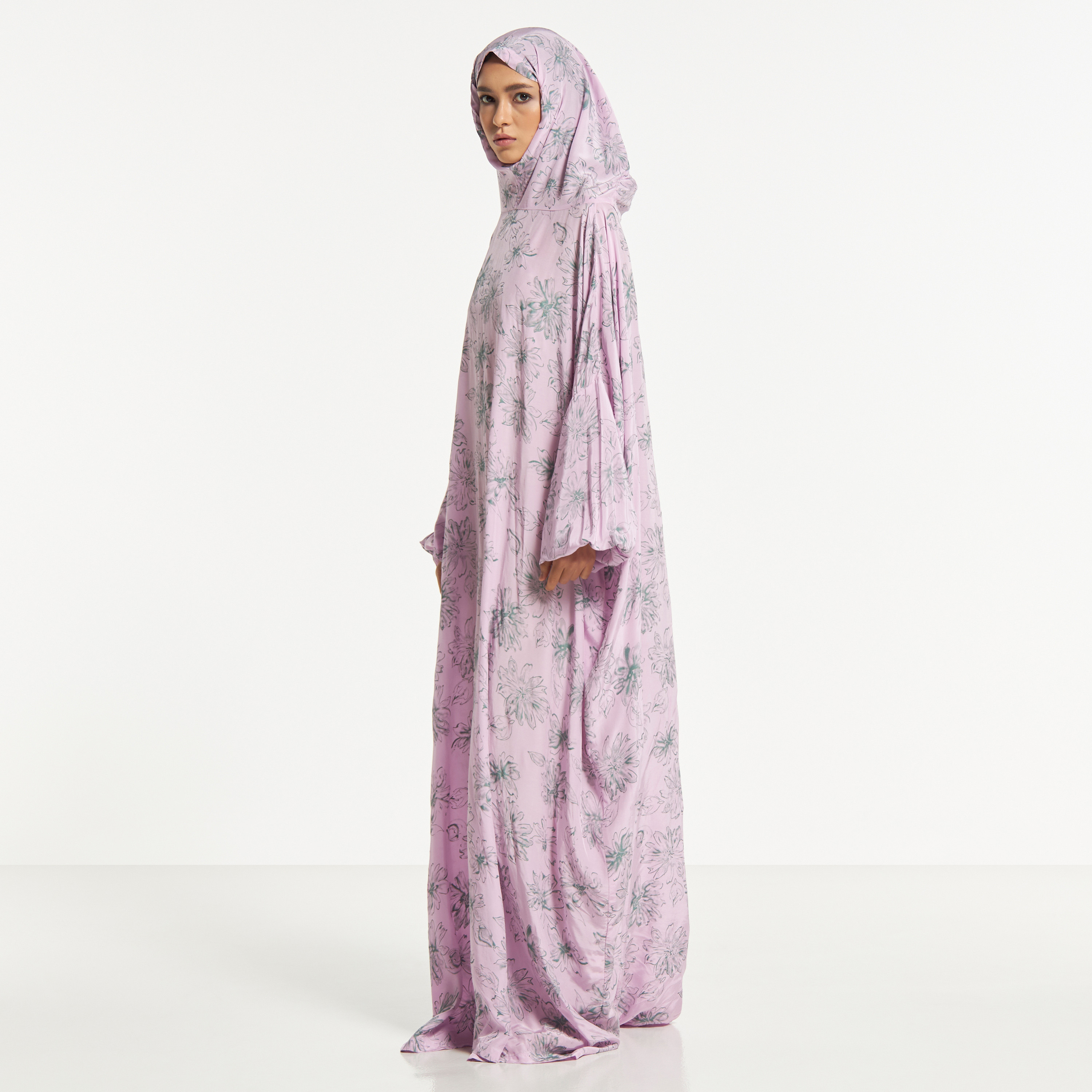 Malikah Floral Print Prayer Dress with Attached Head Scarf-women-arabicclothing-abayas-image-2