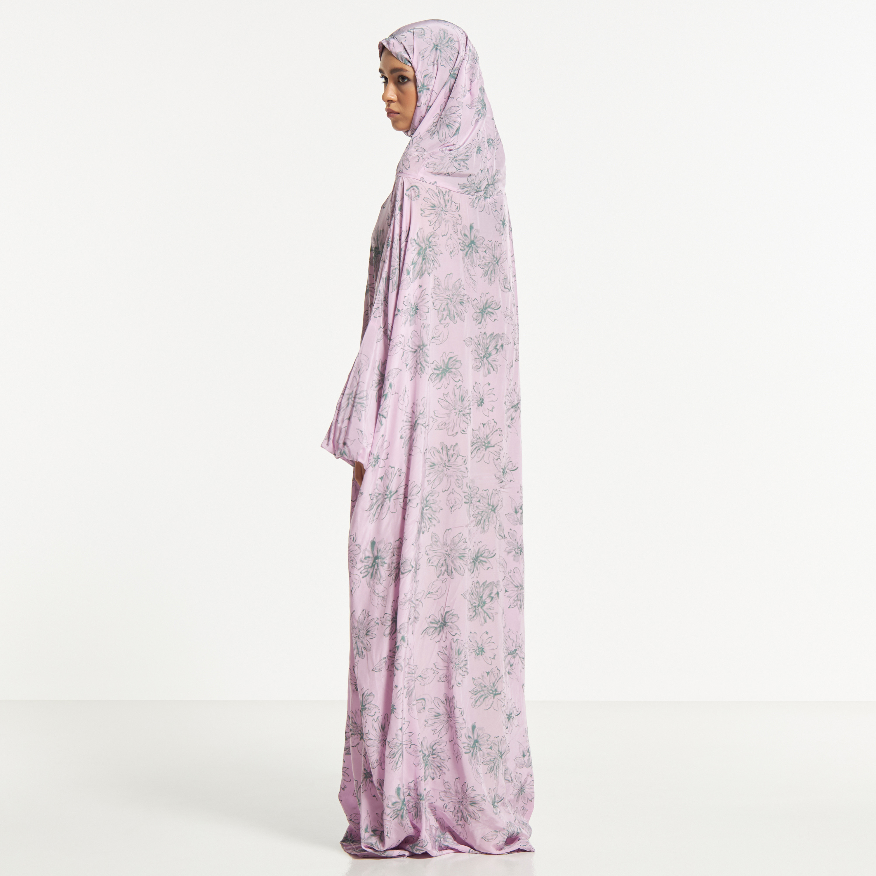 Malikah Floral Print Prayer Dress with Attached Head Scarf-women-arabicclothing-abayas-image-3