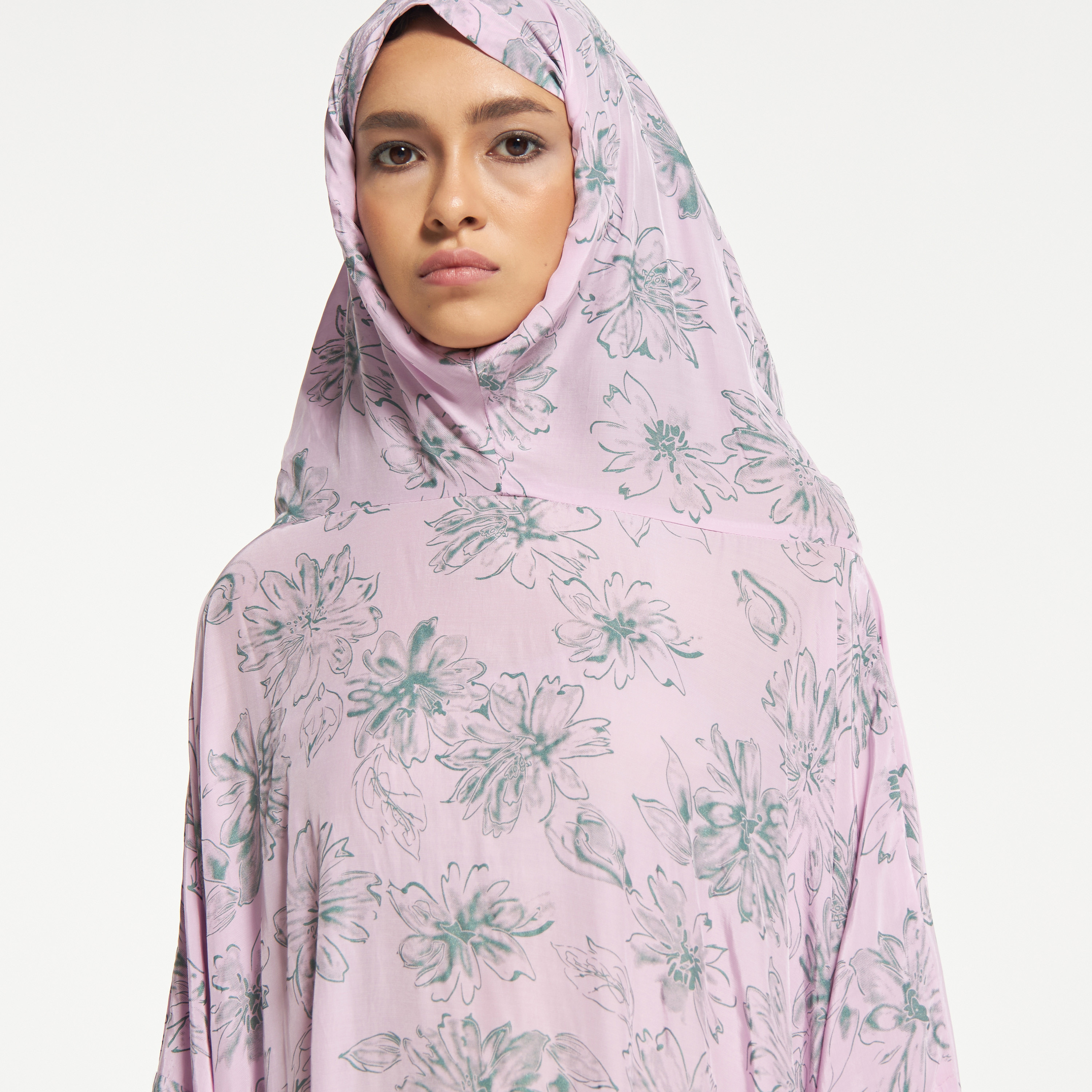 Malikah Floral Print Prayer Dress with Attached Head Scarf-women-arabicclothing-abayas-image-4