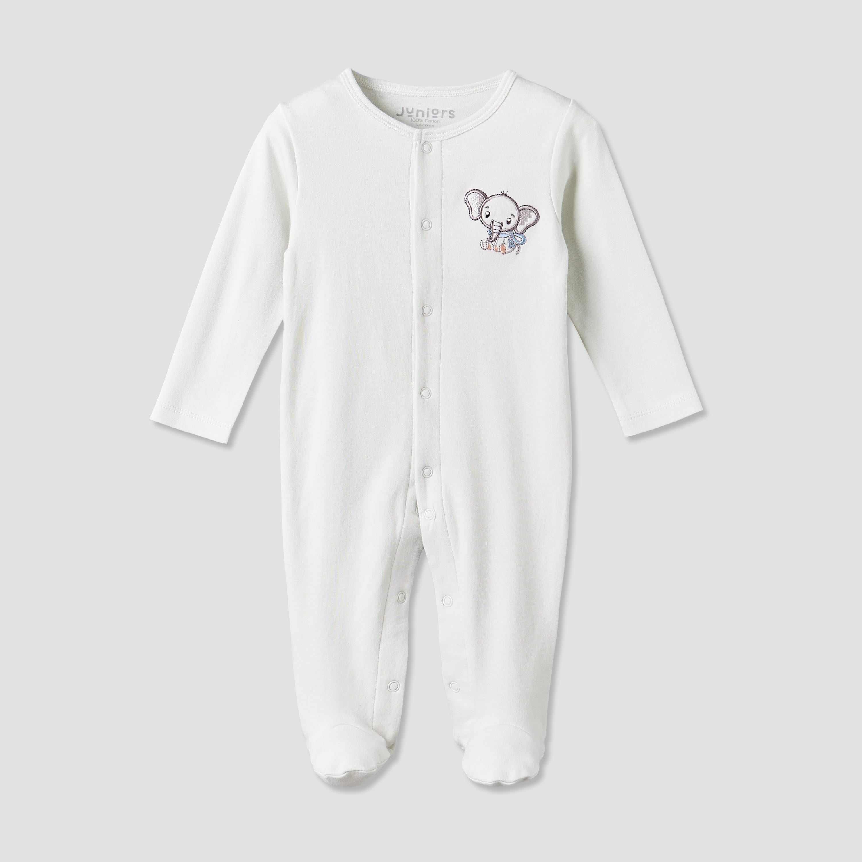 بدلة نوم قطن بياقة ضيقة وأكمام طويلة وزخارف فيل من جونيورز-baby-boys-clothing-nightwear-sleepsuits-image-1