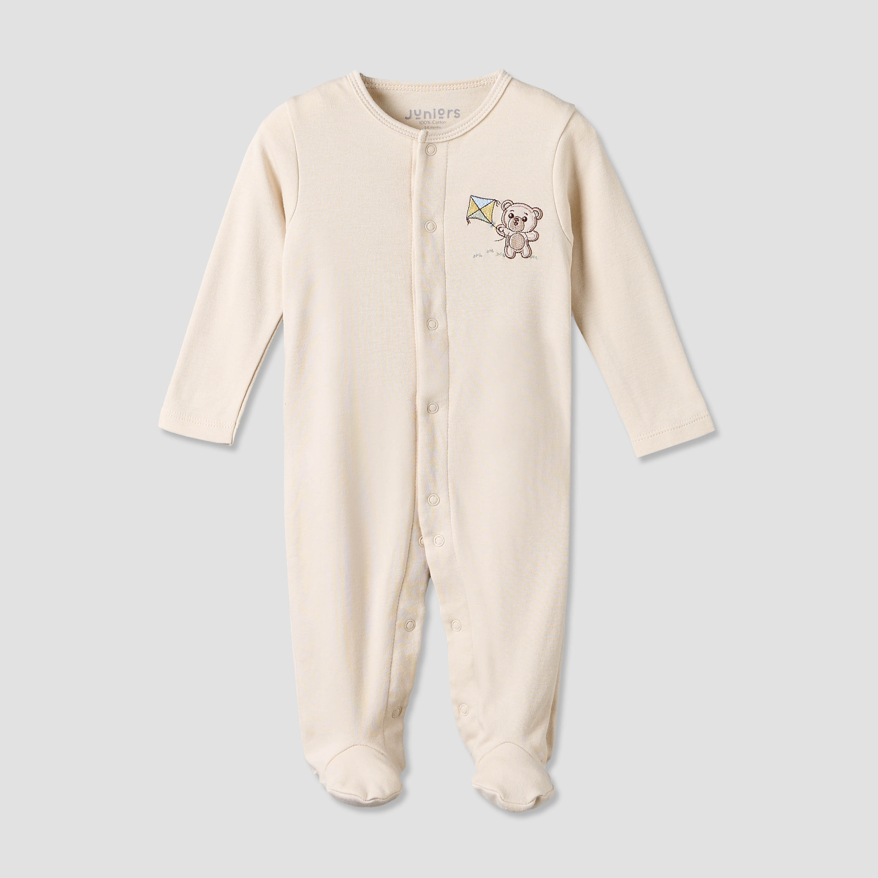 بدلة نوم قطنية بياقة ضيقة وأكمام طويلة وزخارف دب من جونيورز-baby-boys-clothing-nightwear-sleepsuits-image-1