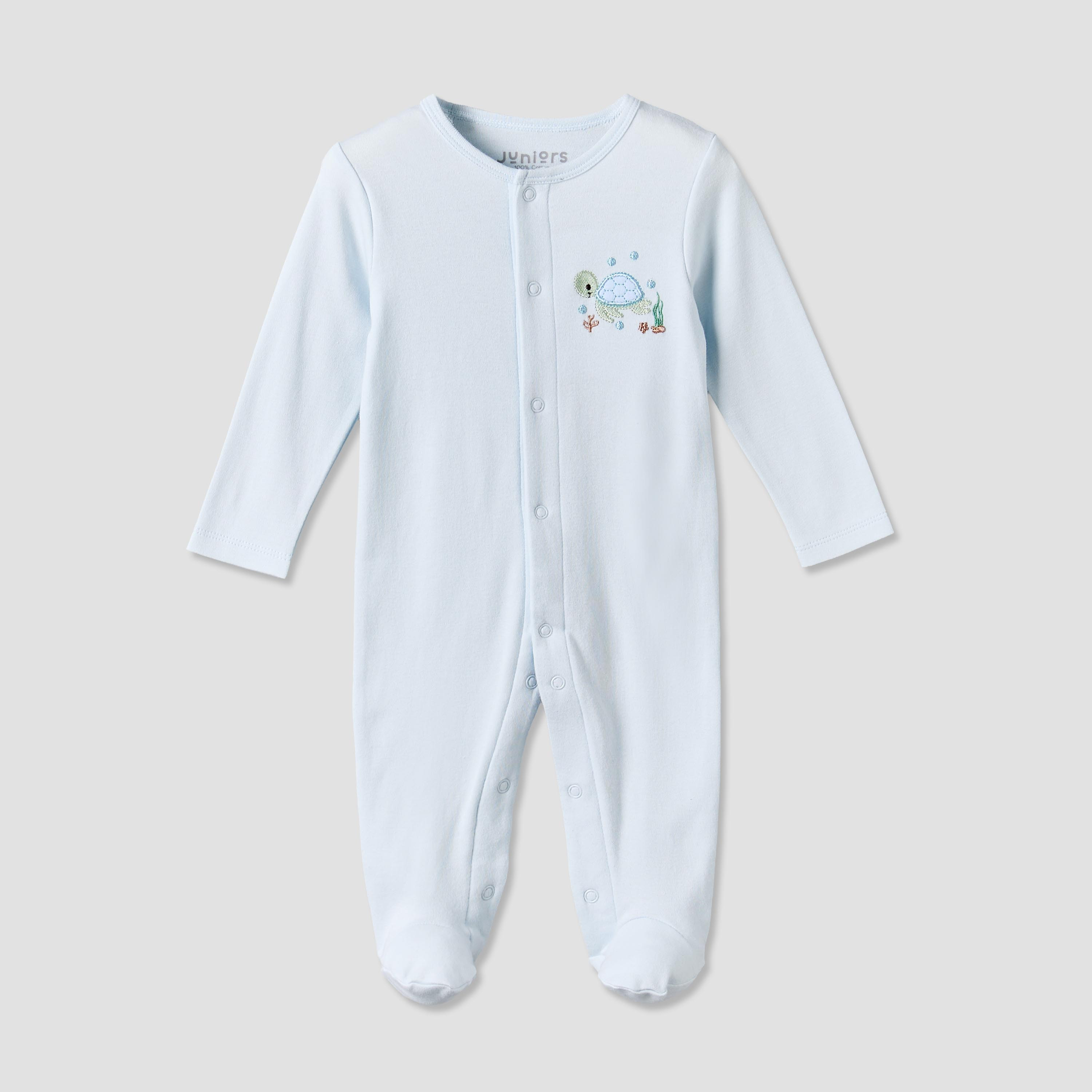 بدلة نوم قطن بياقة ضيقة وأكمام طويلة وزخارف سلحفاة من جونيورز-baby-boys-clothing-nightwear-sleepsuits-image-1