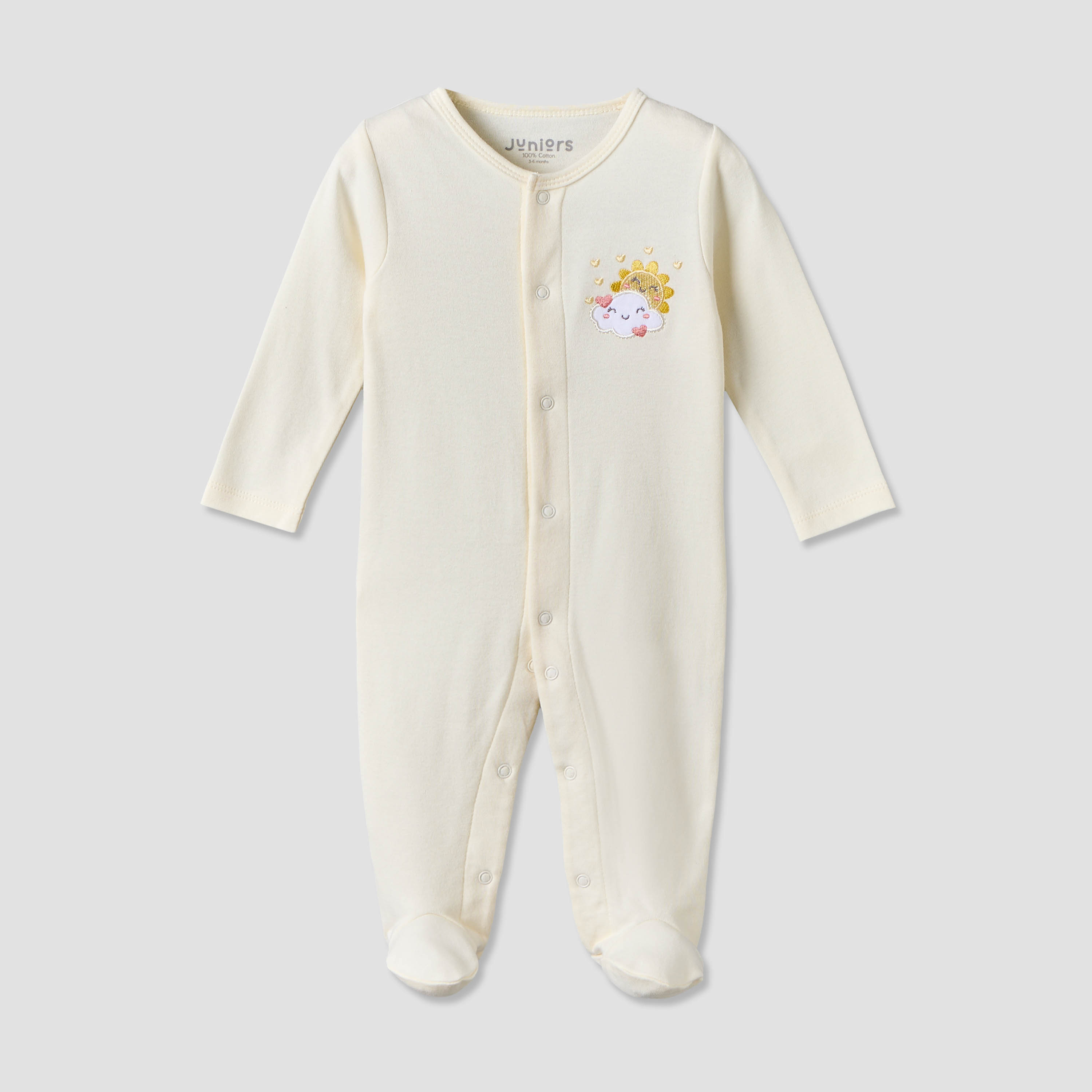 Juniors Cotton Crew Neck Long Sleeves Sleepsuit with Cloud Applique-baby-girls-clothing-nightwear-sleepsuits-image-1