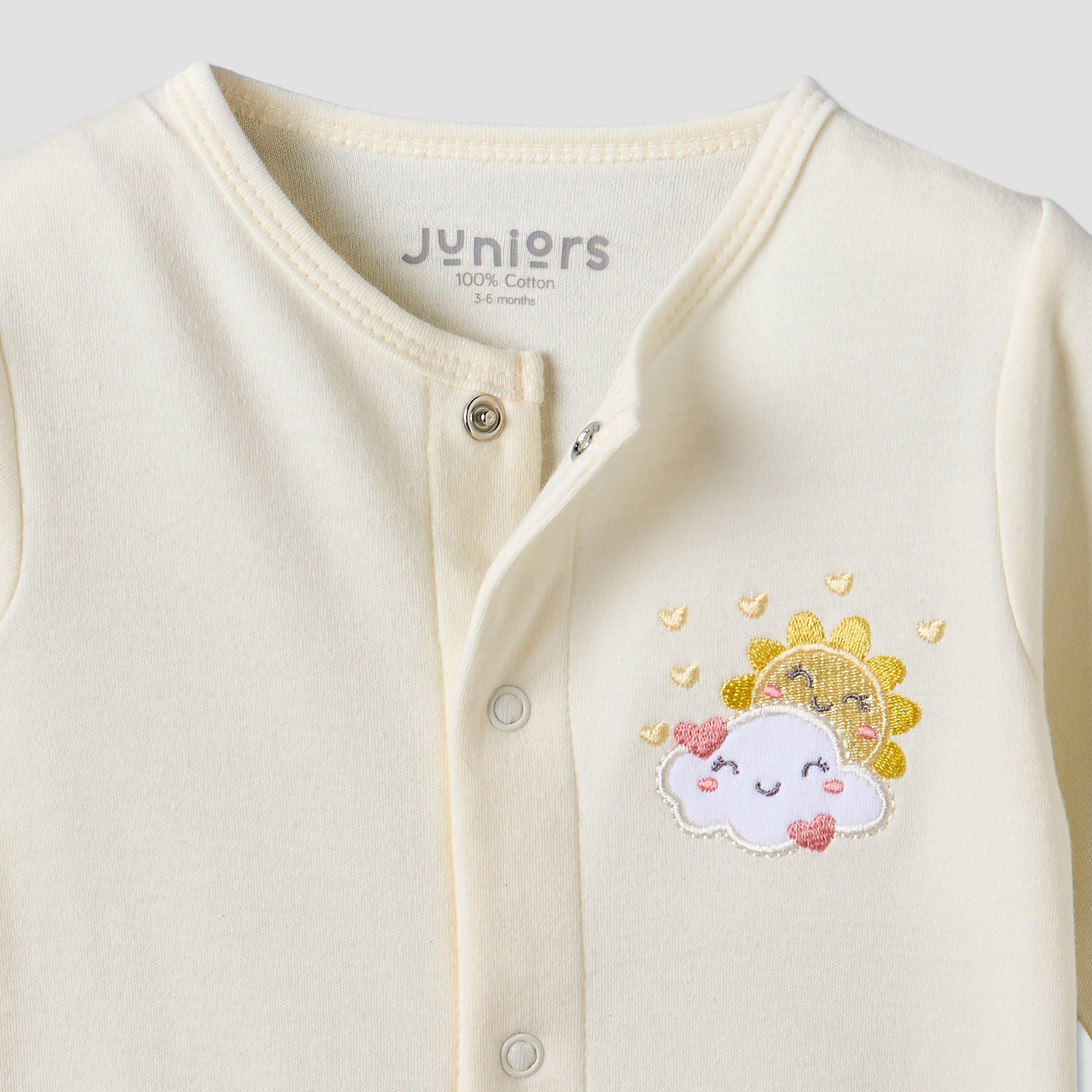 Juniors Cotton Crew Neck Long Sleeves Sleepsuit with Cloud Applique-baby-girls-clothing-nightwear-sleepsuits-image-3