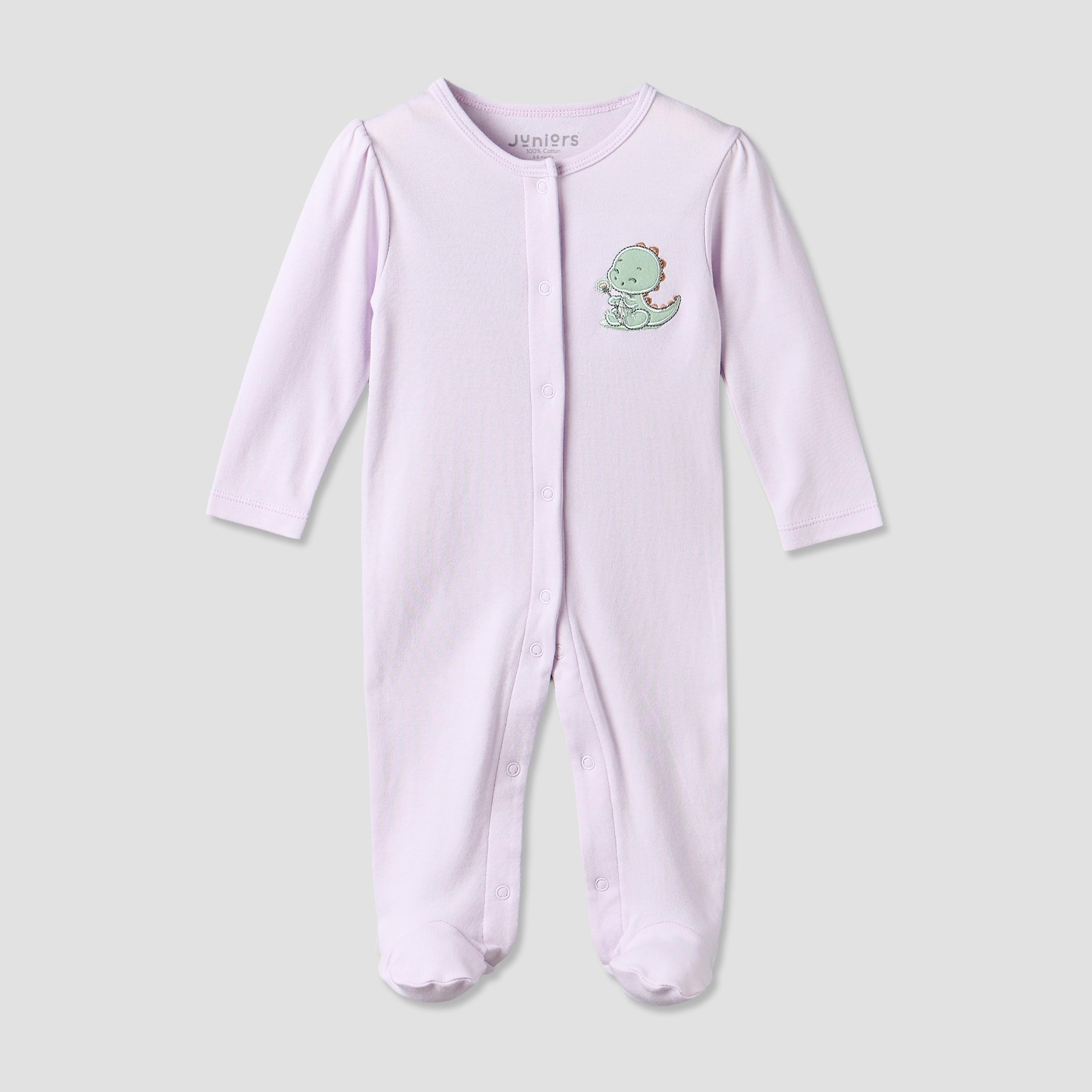 Juniors Cotton Crew Neck Long Sleeves Sleepsuit with Dinosaur Applique-baby-girls-clothing-nightwear-sleepsuits-image-1
