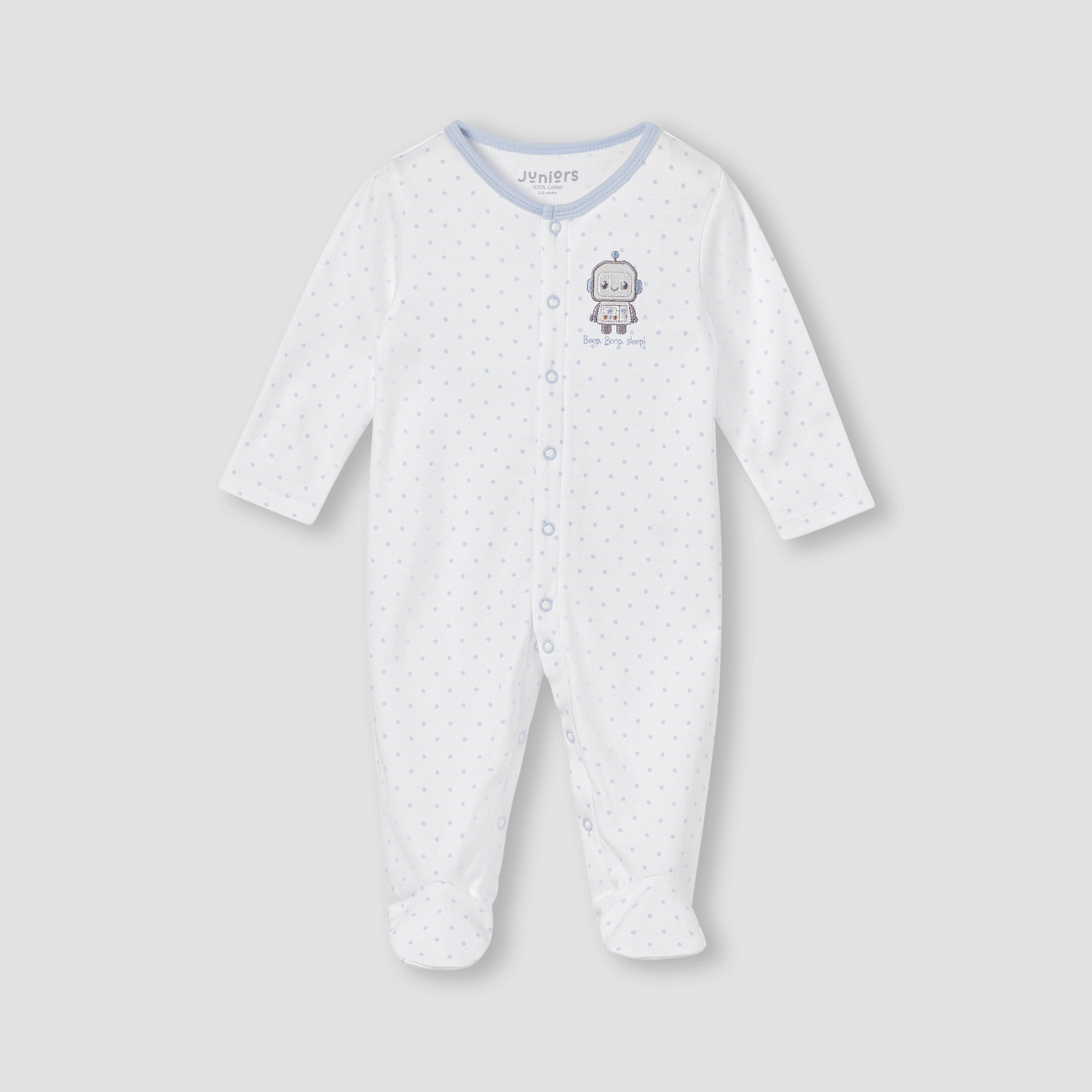 بدلة نوم بأكمام طويلة وإغلاق بزرار مزينة بتطريز روبوت من جونيورز-baby-boys-clothing-nightwear-sleepsuits-image-4