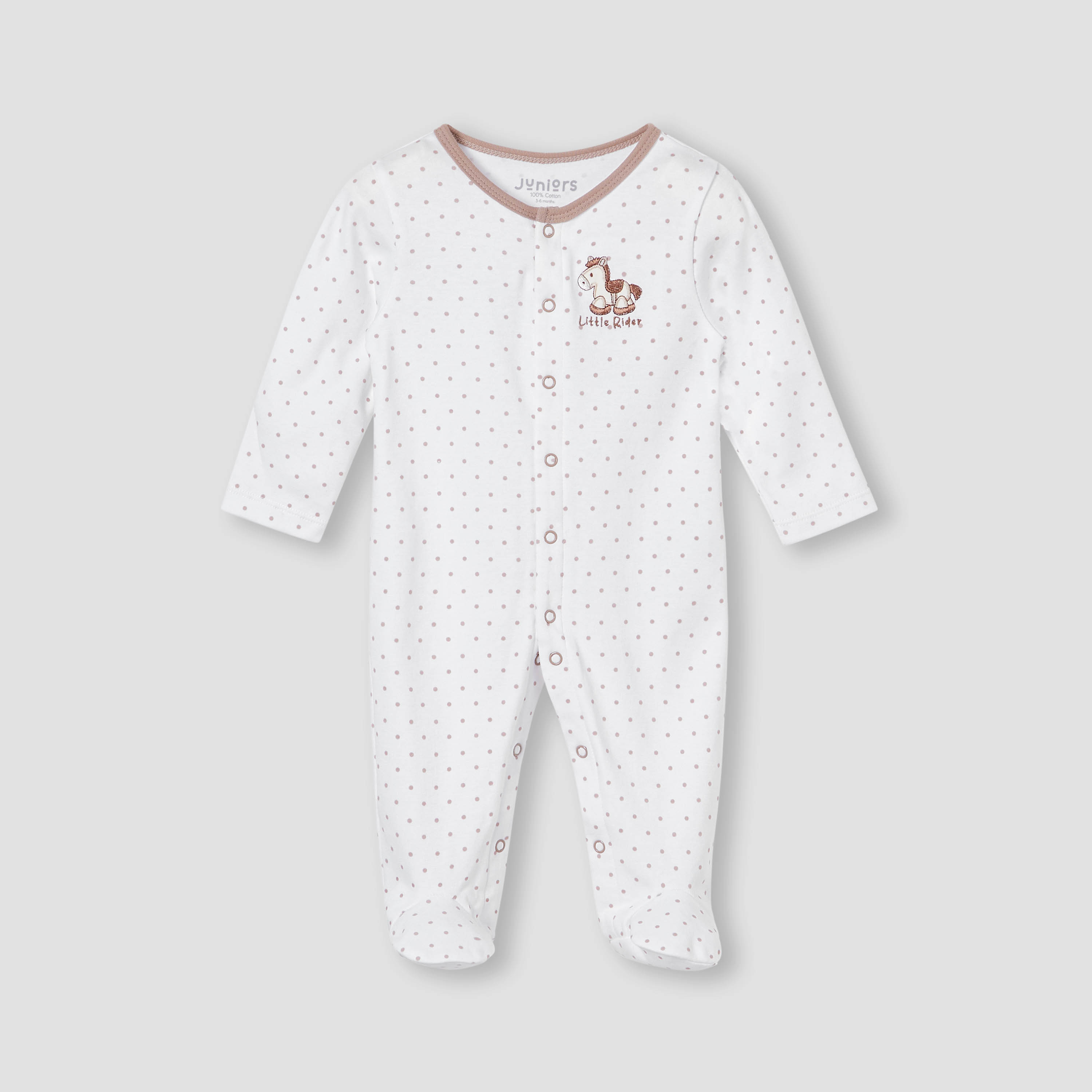 Juniors Horse Applique Sleepsuit with Long Sleeves and Button Closure-baby-boys-clothing-nightwear-sleepsuits-image-1