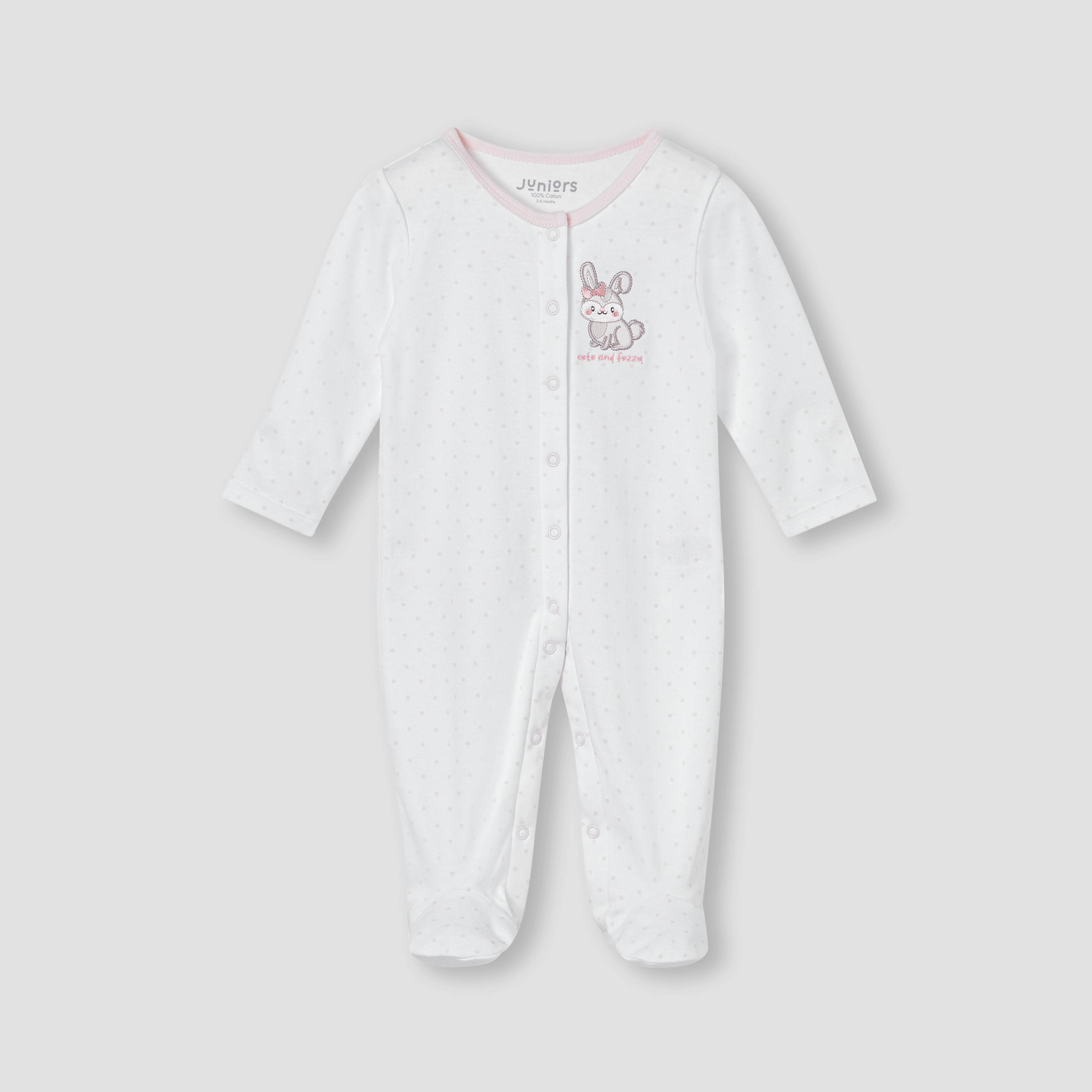 Juniors Bunny Embroidered Sleepsuit with Button Closure-baby-girls-clothing-nightwear-sleepsuits-image-2