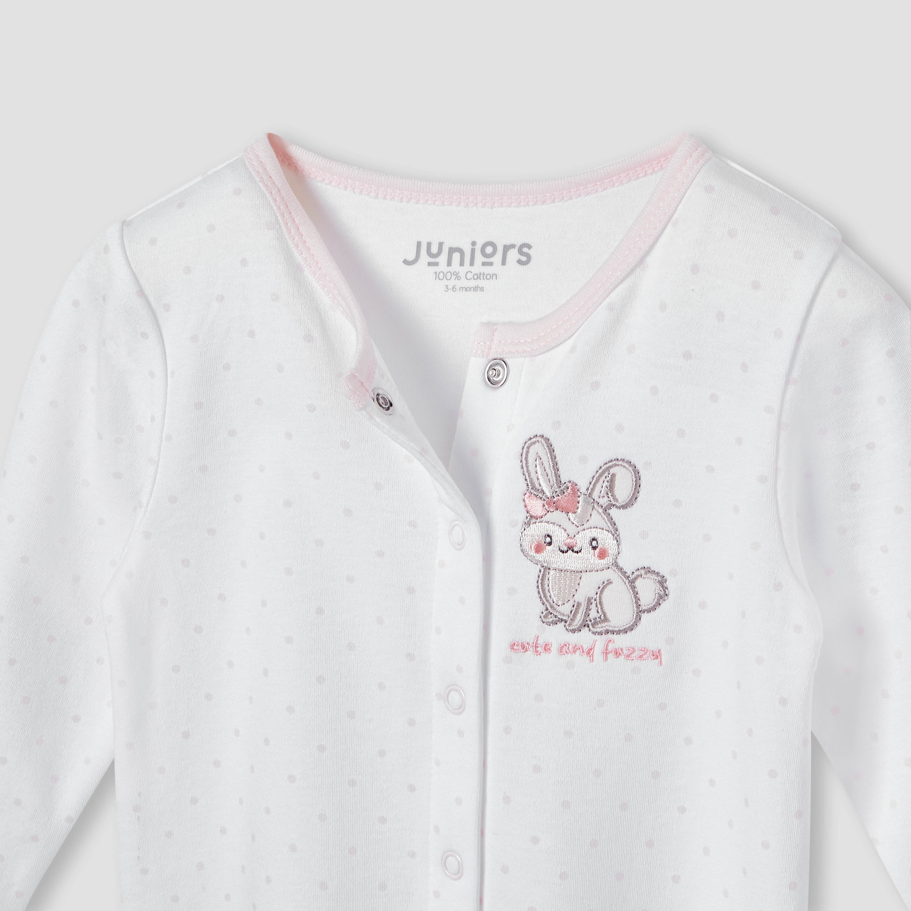 Juniors Bunny Embroidered Sleepsuit with Button Closure-baby-girls-clothing-nightwear-sleepsuits-image-4