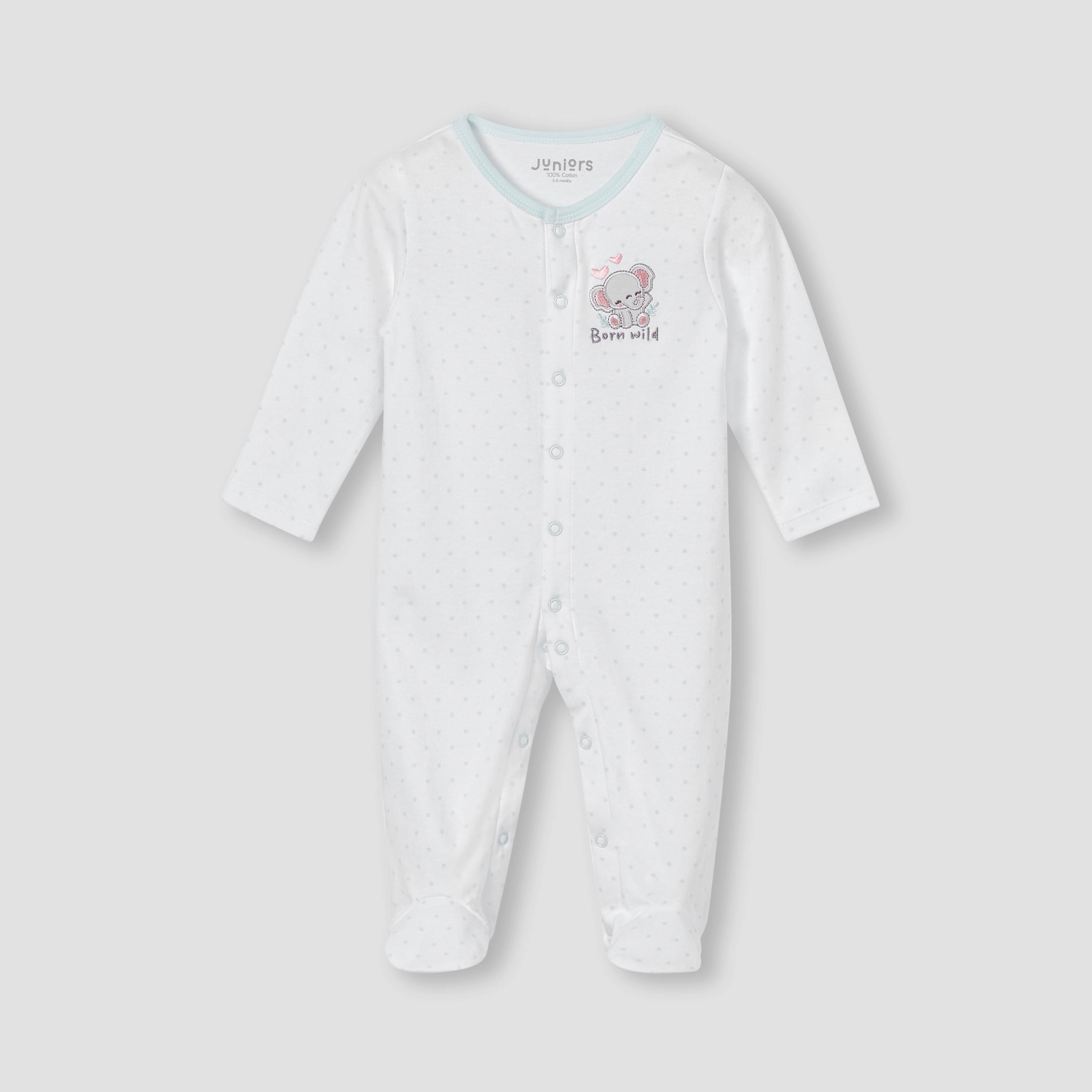 Juniors Elephant Embroidered Sleepsuit with Button Closure-baby-girls-clothing-nightwear-sleepsuits-image-1