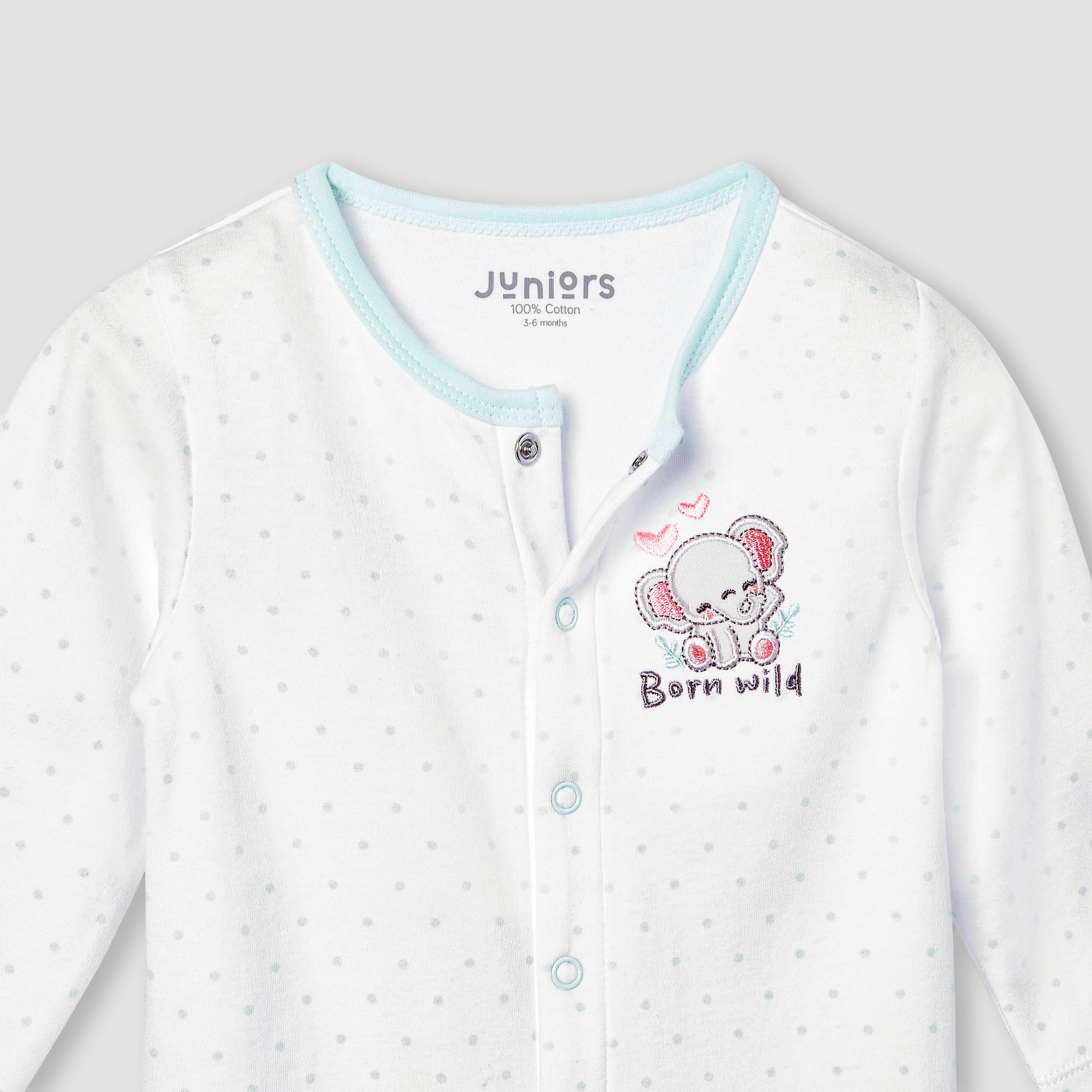 Juniors Elephant Embroidered Sleepsuit with Button Closure-baby-girls-clothing-nightwear-sleepsuits-image-3
