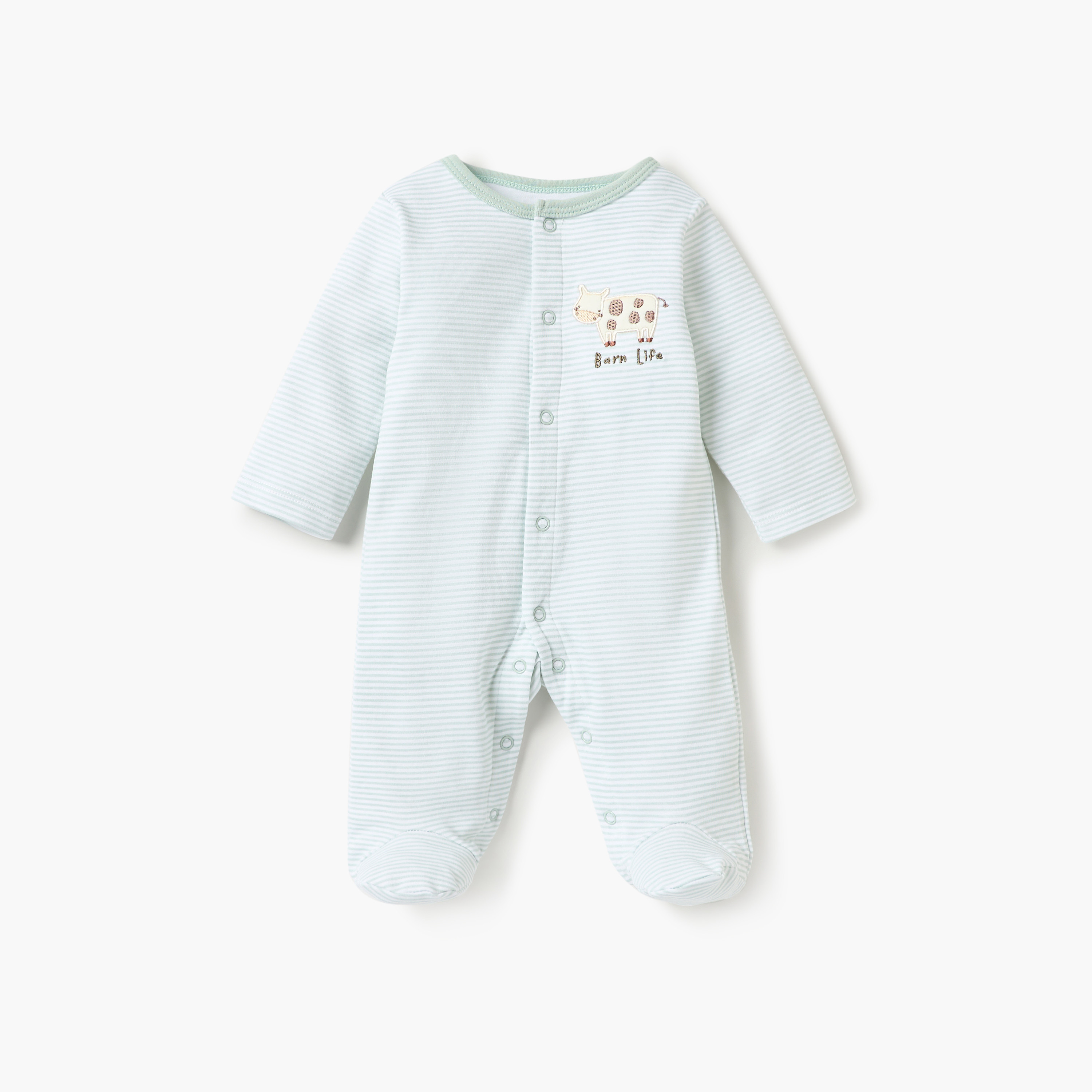 Juniors Striped Closed Foot Sleepsuit with Long Sleeves and Snap Button Closure-baby-girls-clothing-nightwear-sleepsuits-image-1