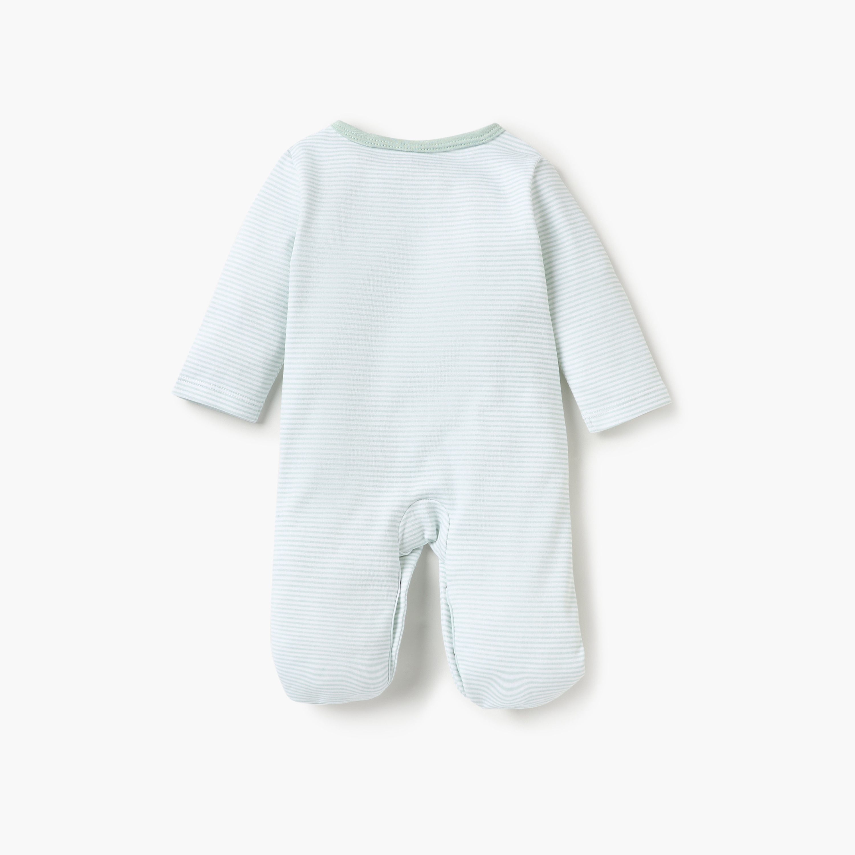 Juniors Striped Closed Foot Sleepsuit with Long Sleeves and Snap Button Closure-baby-girls-clothing-nightwear-sleepsuits-image-2