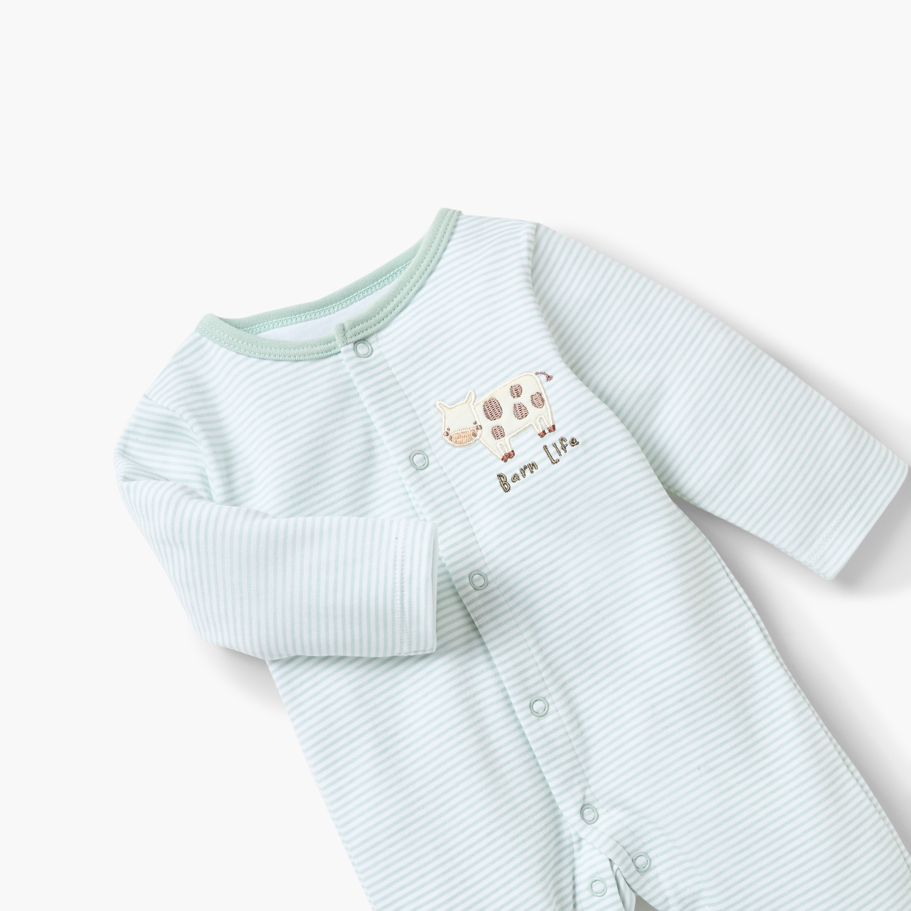 Juniors Striped Closed Foot Sleepsuit with Long Sleeves and Snap Button Closure-baby-girls-clothing-nightwear-sleepsuits-image-3