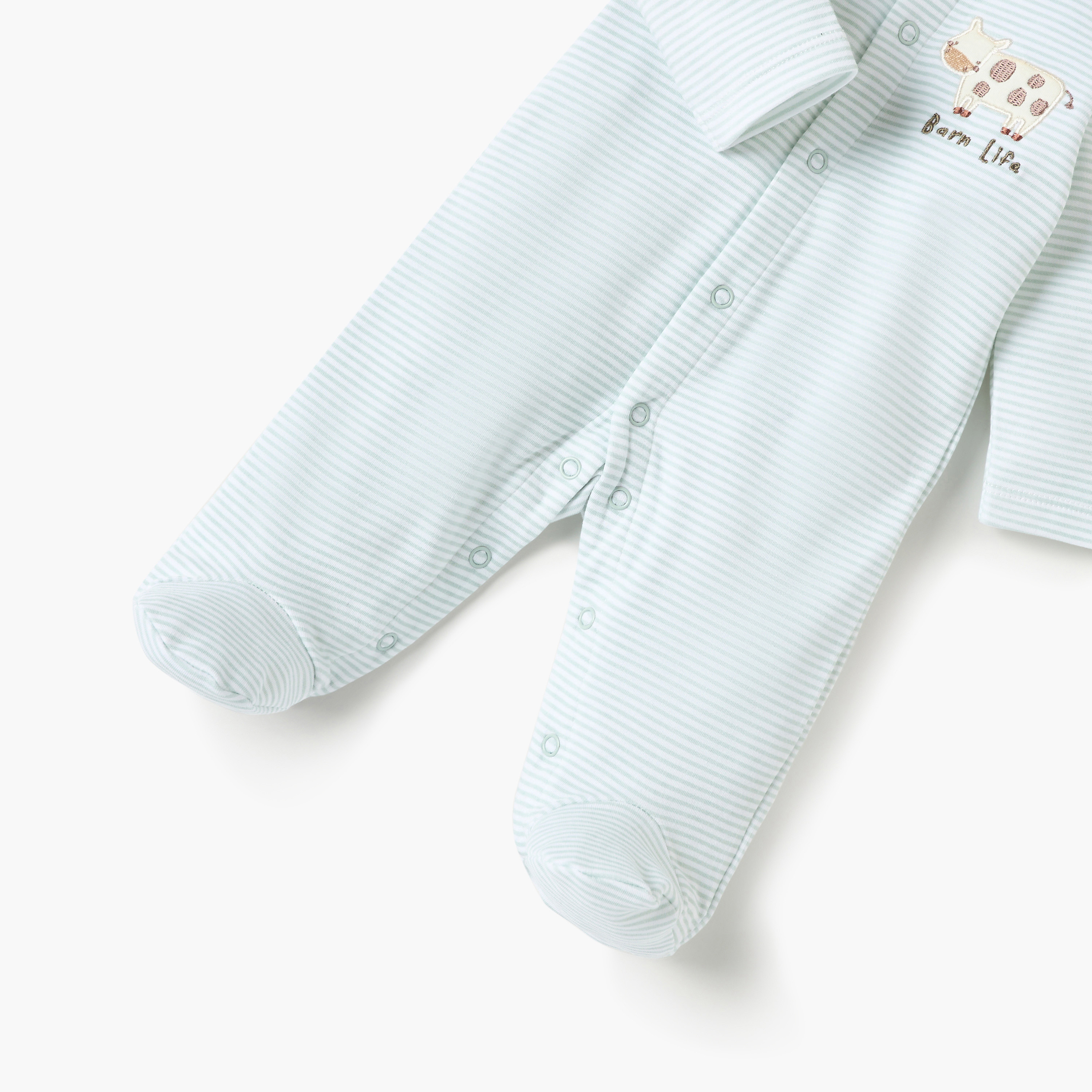Juniors Striped Closed Foot Sleepsuit with Long Sleeves and Snap Button Closure-baby-girls-clothing-nightwear-sleepsuits-image-4