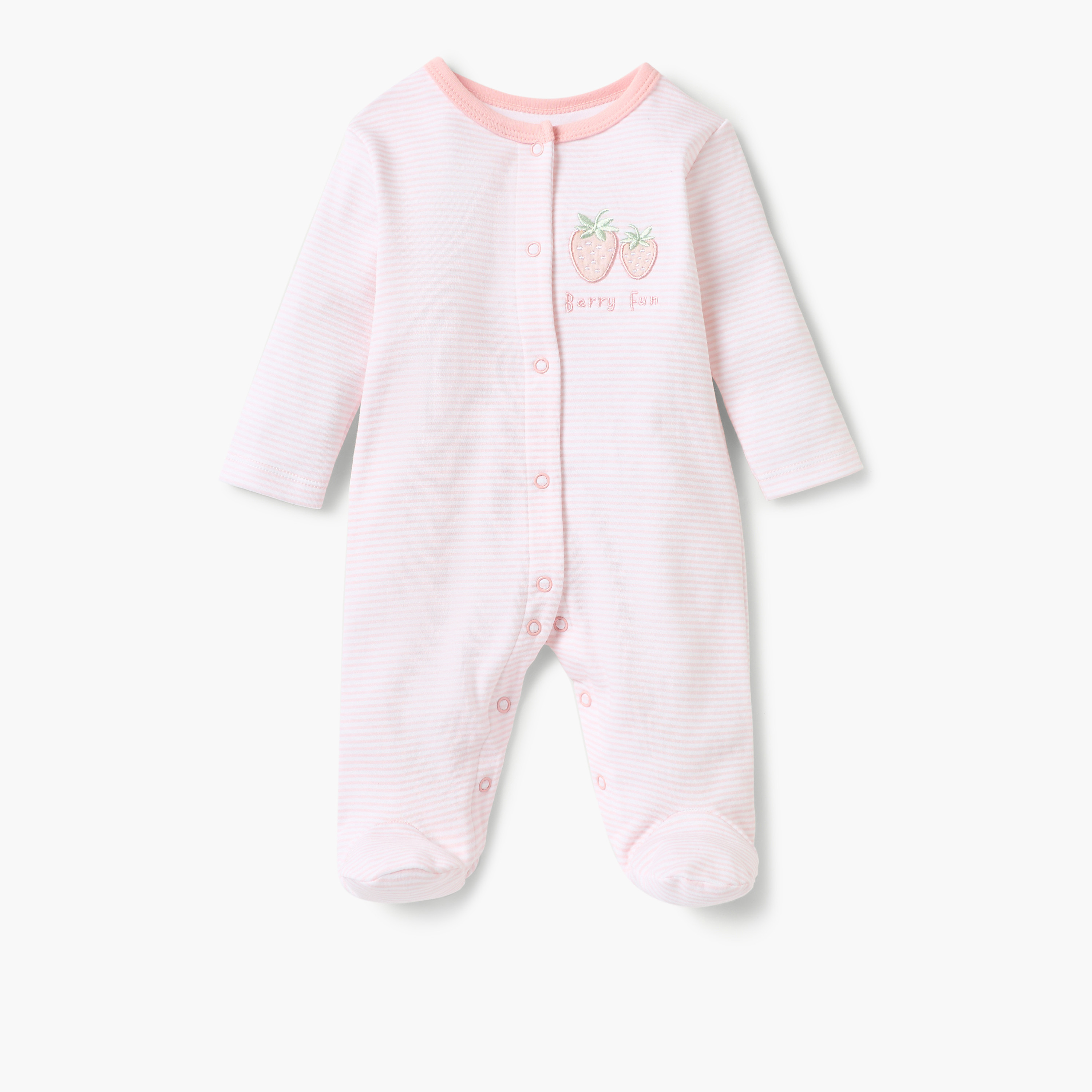 Juniors Striped Closed Foot Sleepsuit with Long Sleeves and Snap Button Closure-baby-girls-clothing-nightwear-sleepsuits-image-1