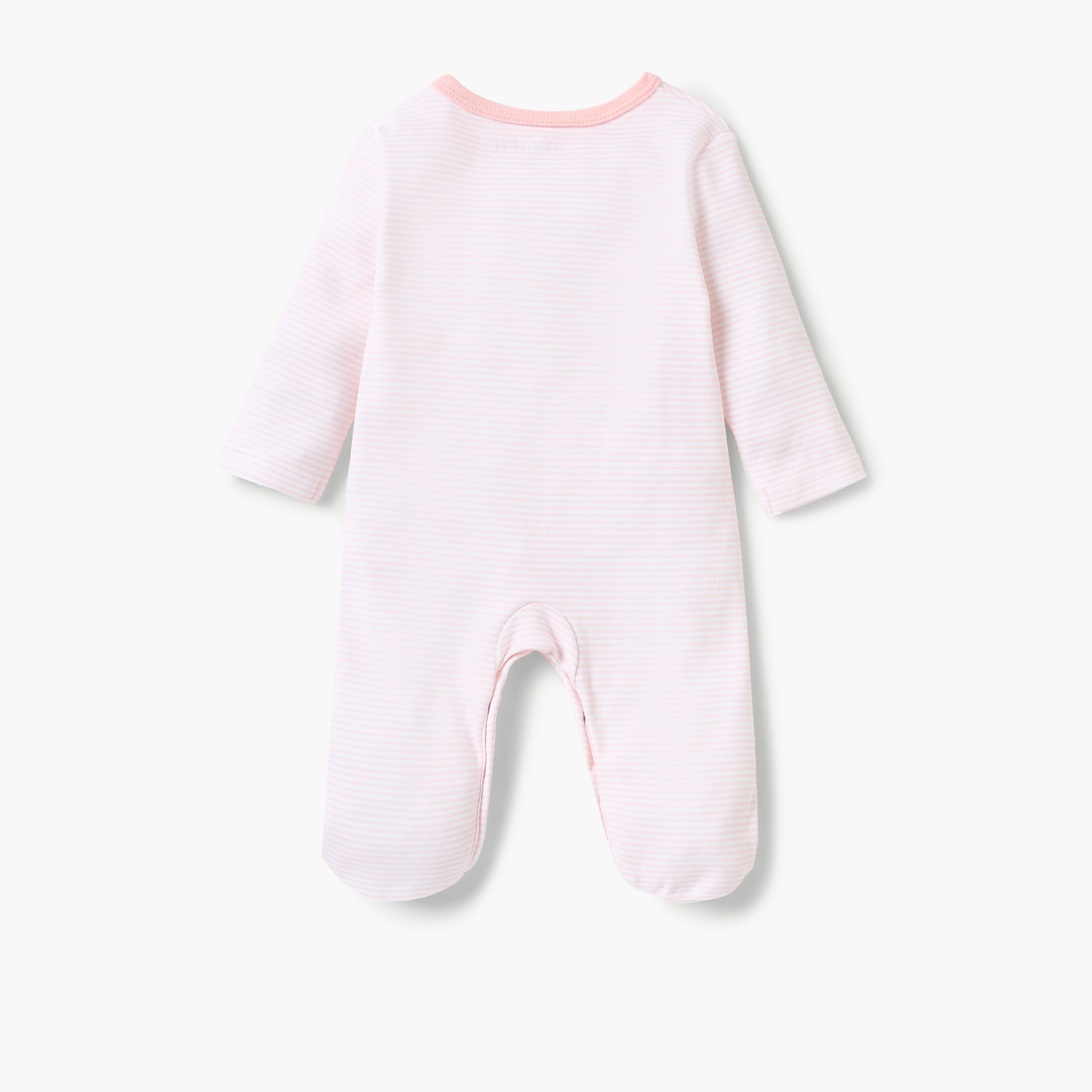 Juniors Striped Closed Foot Sleepsuit with Long Sleeves and Snap Button Closure-baby-girls-clothing-nightwear-sleepsuits-image-2