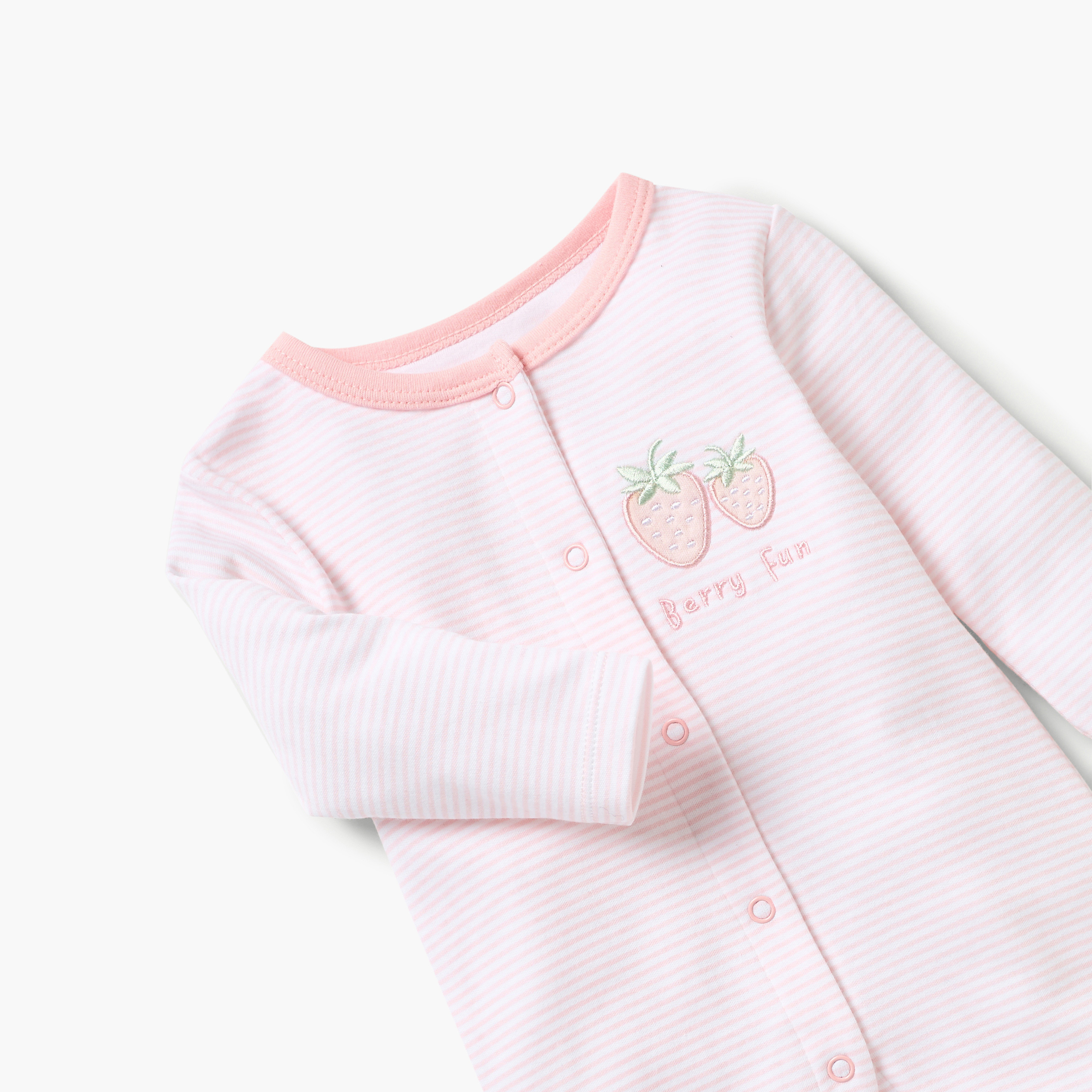 Juniors Striped Closed Foot Sleepsuit with Long Sleeves and Snap Button Closure-baby-girls-clothing-nightwear-sleepsuits-image-3
