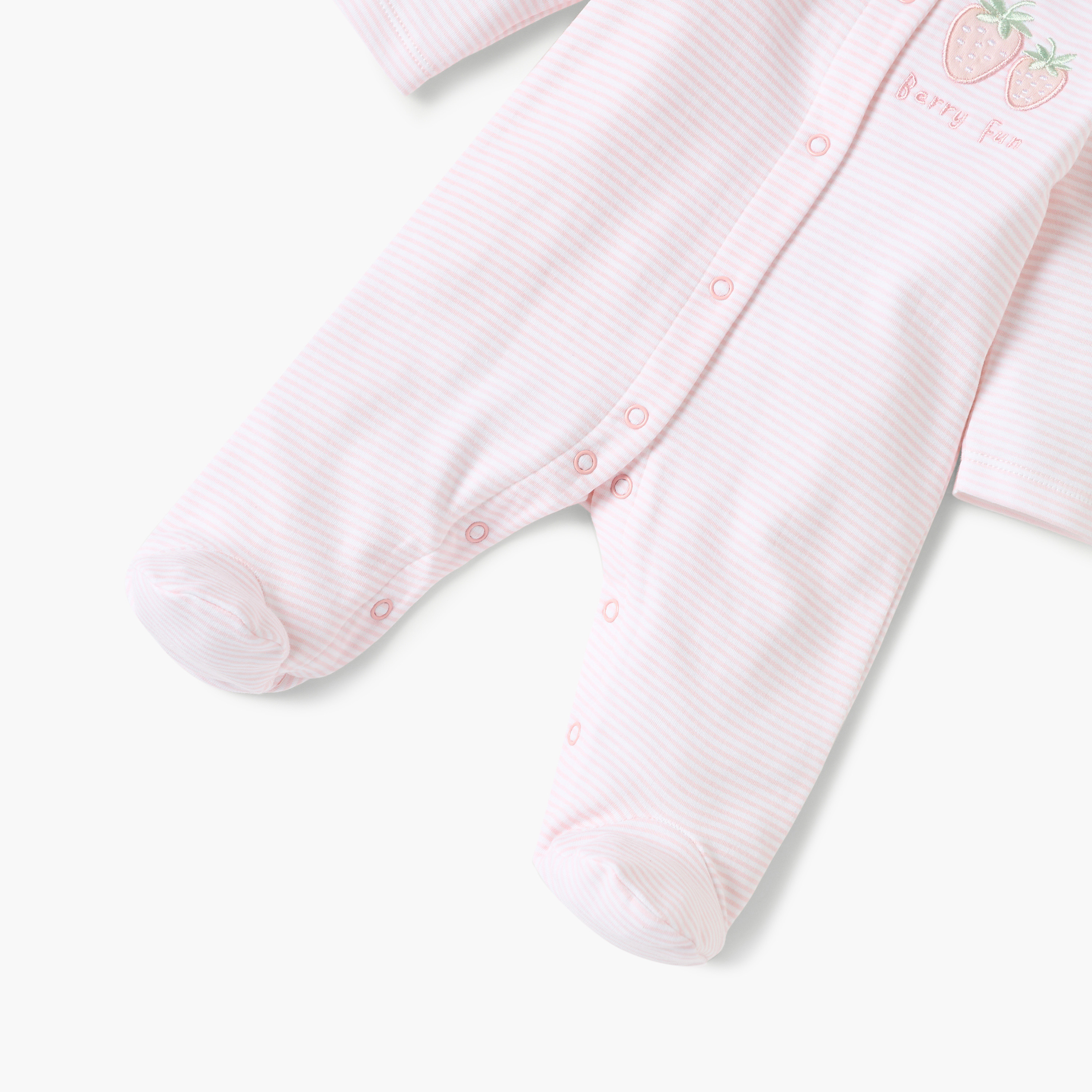 Juniors Striped Closed Foot Sleepsuit with Long Sleeves and Snap Button Closure-baby-girls-clothing-nightwear-sleepsuits-image-4