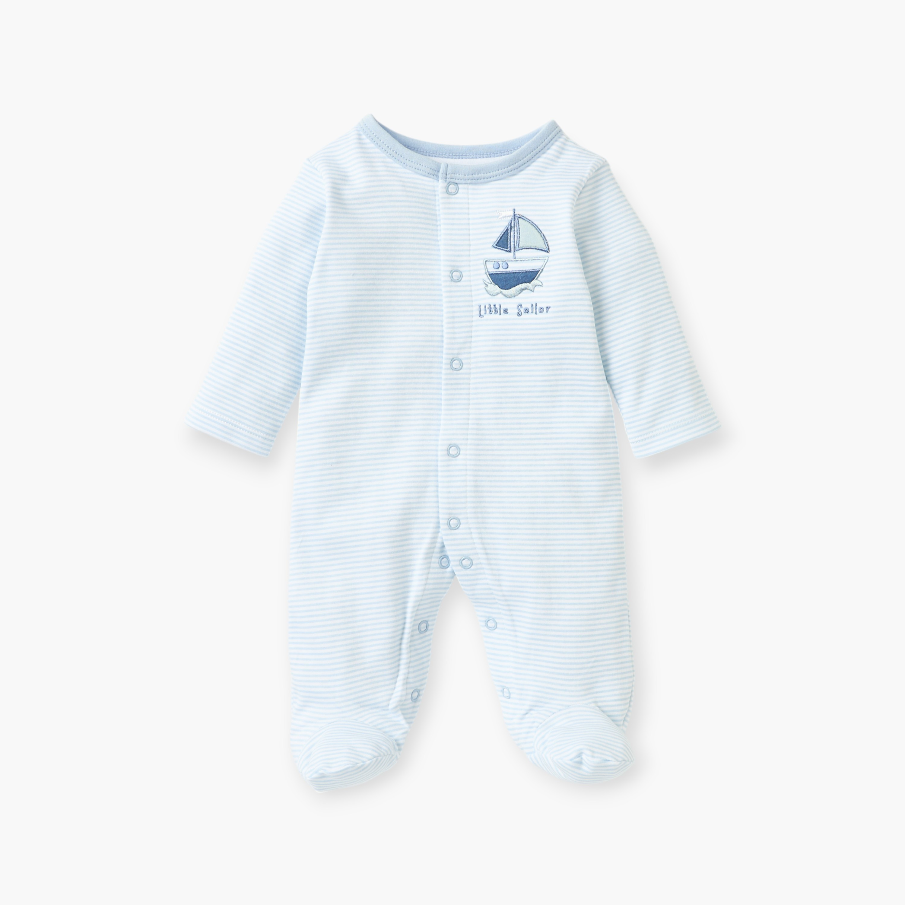 Juniors Striped Closed Foot Sleepsuit with Long Sleeves and Snap Button Closure-baby-boys-clothing-nightwear-sleepsuits-image-1