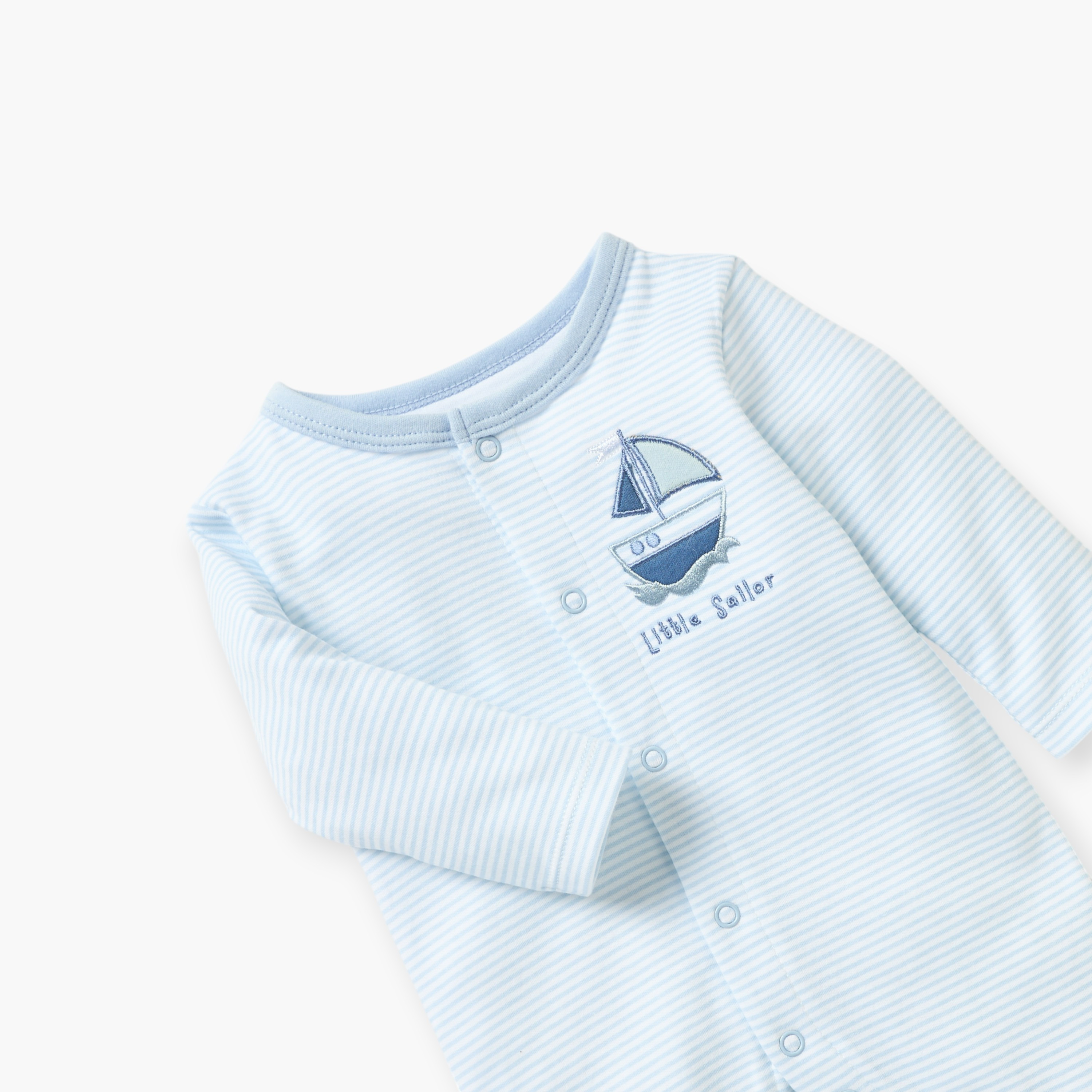 Juniors Striped Closed Foot Sleepsuit with Long Sleeves and Snap Button Closure-baby-boys-clothing-nightwear-sleepsuits-image-3