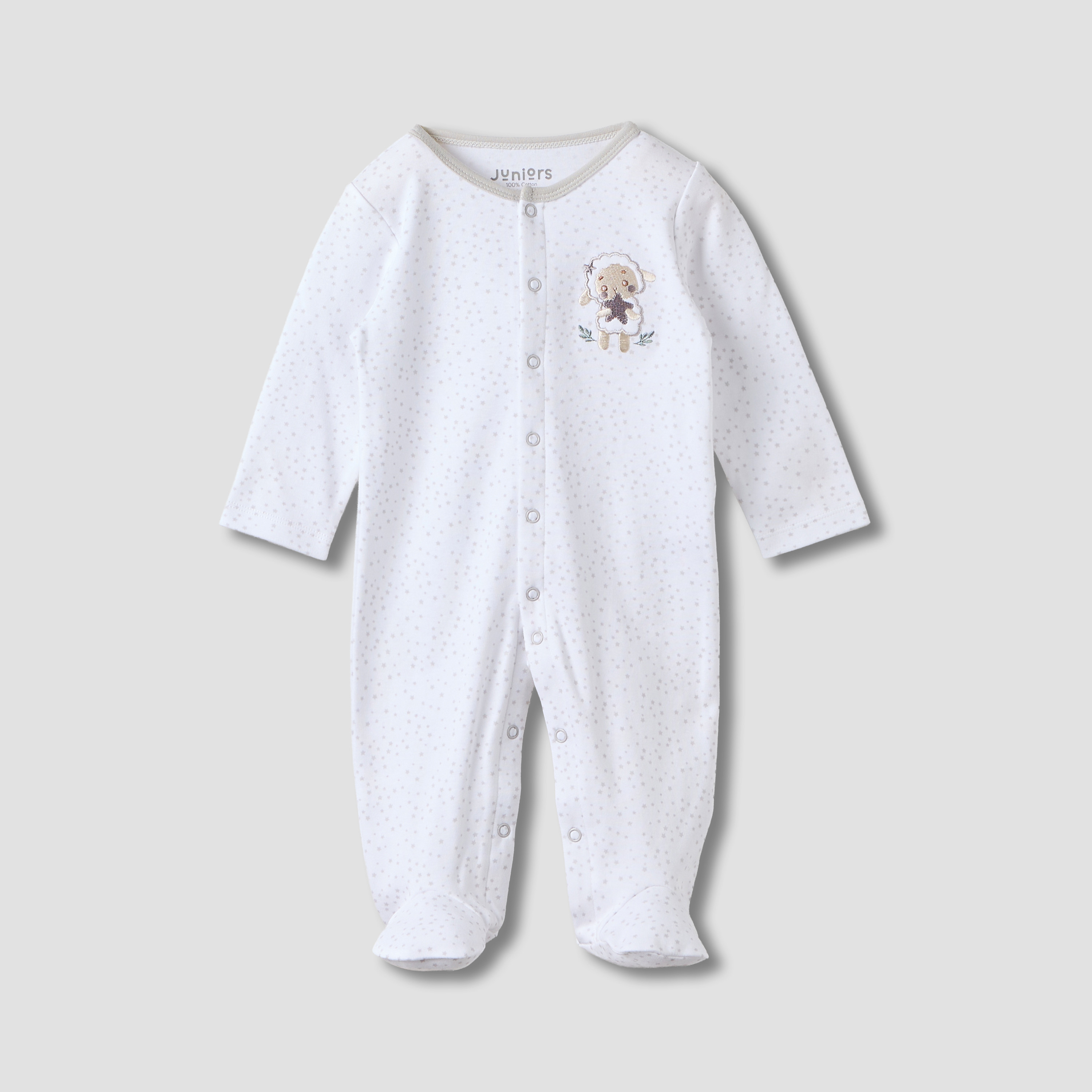 Juniors Sheep Embroidered Sleepsuit with Long Sleeves-baby-boys-clothing-nightwear-sleepsuits-image-1