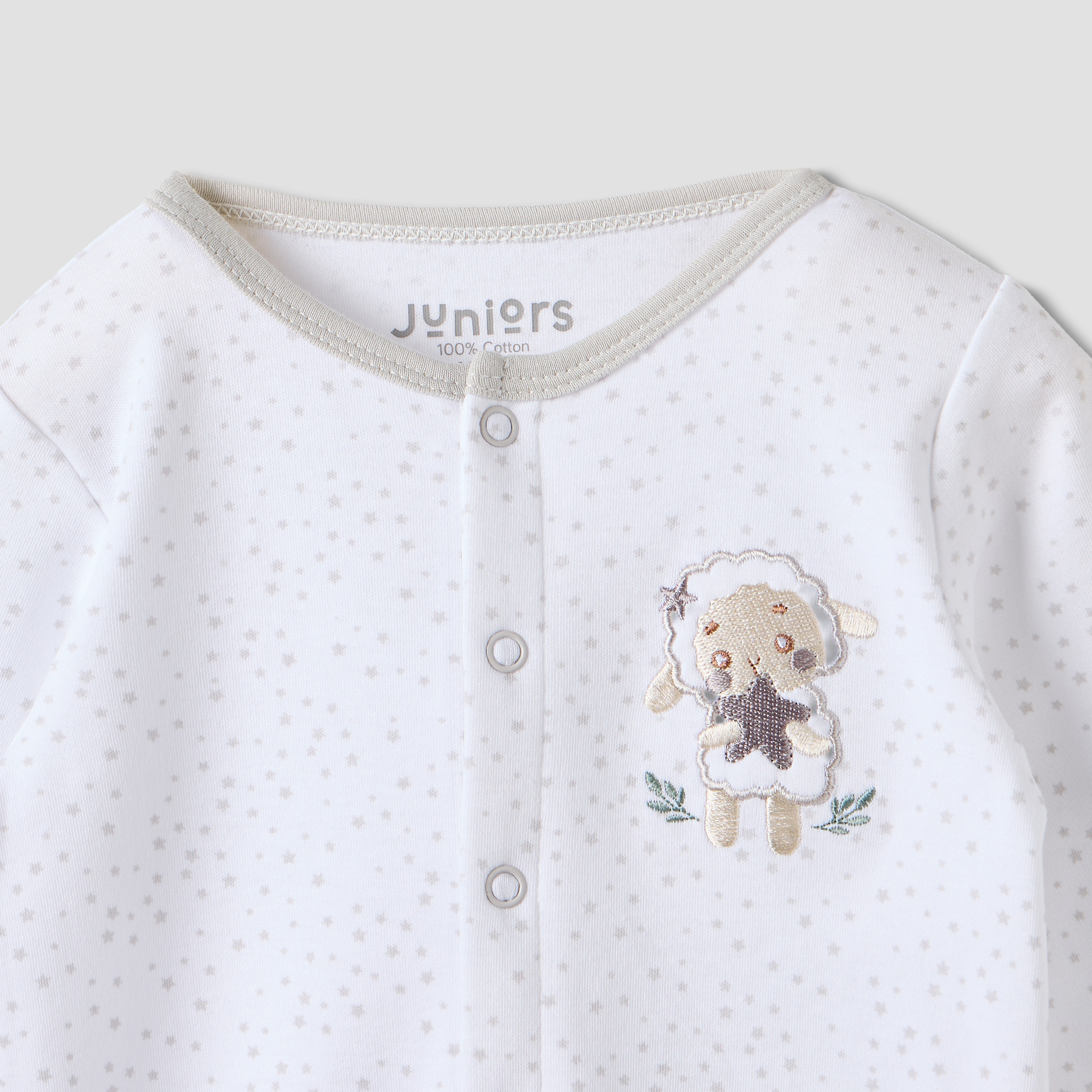 Juniors Sheep Embroidered Sleepsuit with Long Sleeves-baby-boys-clothing-nightwear-sleepsuits-image-3
