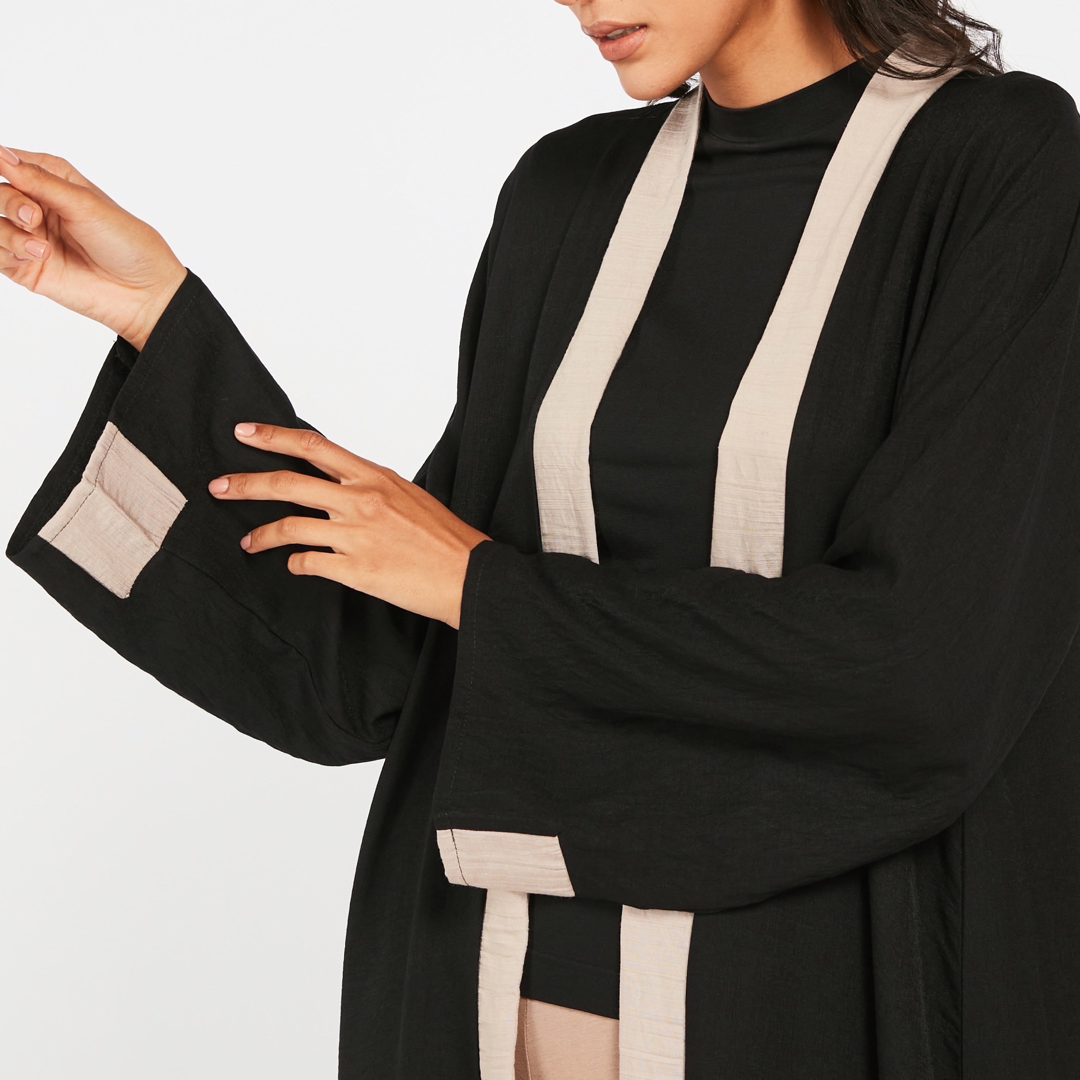 MOiSTREET Solid Open Front Abaya-women-arabicclothing-abayas-image-3