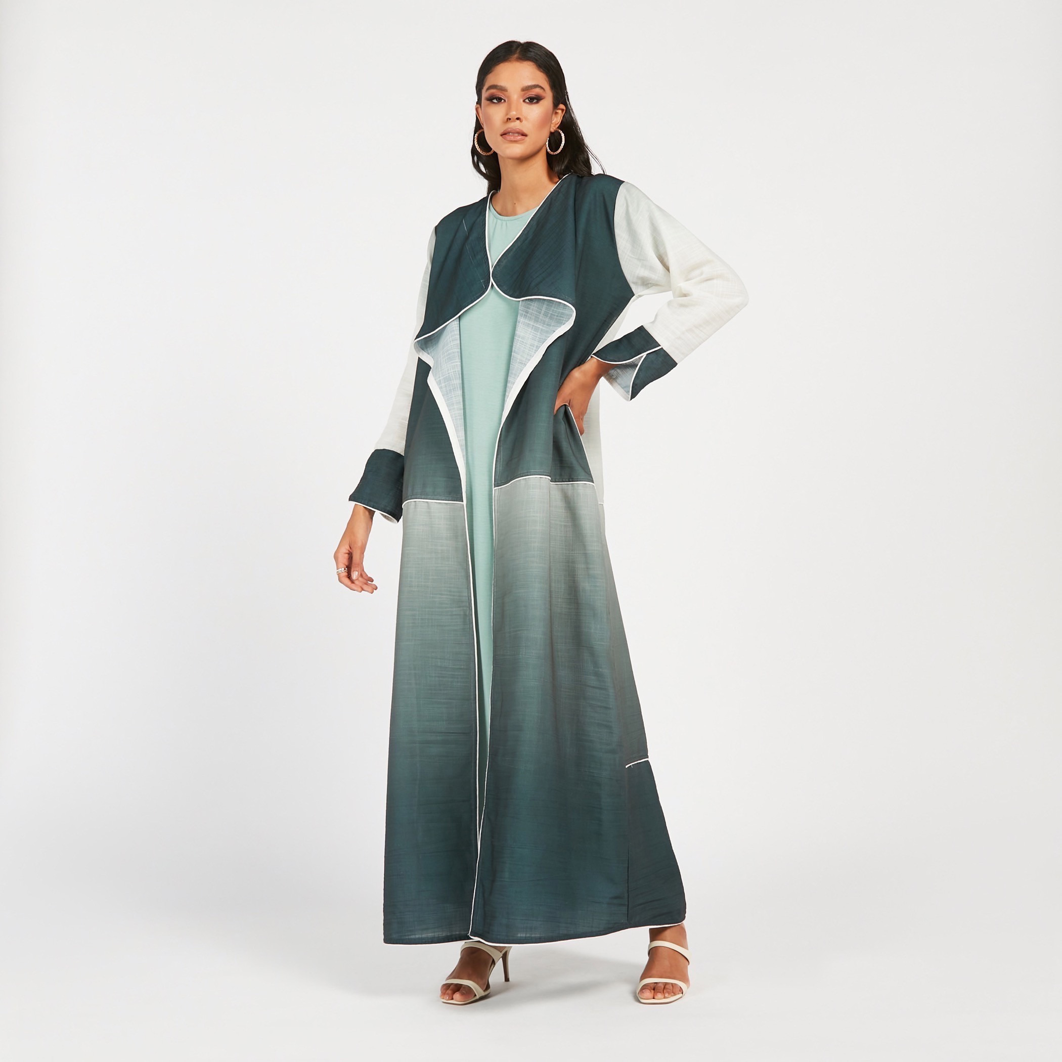 MOiSTREET Open Front Abaya with Stylized Neck-women-arabicclothing-abayas-image-1