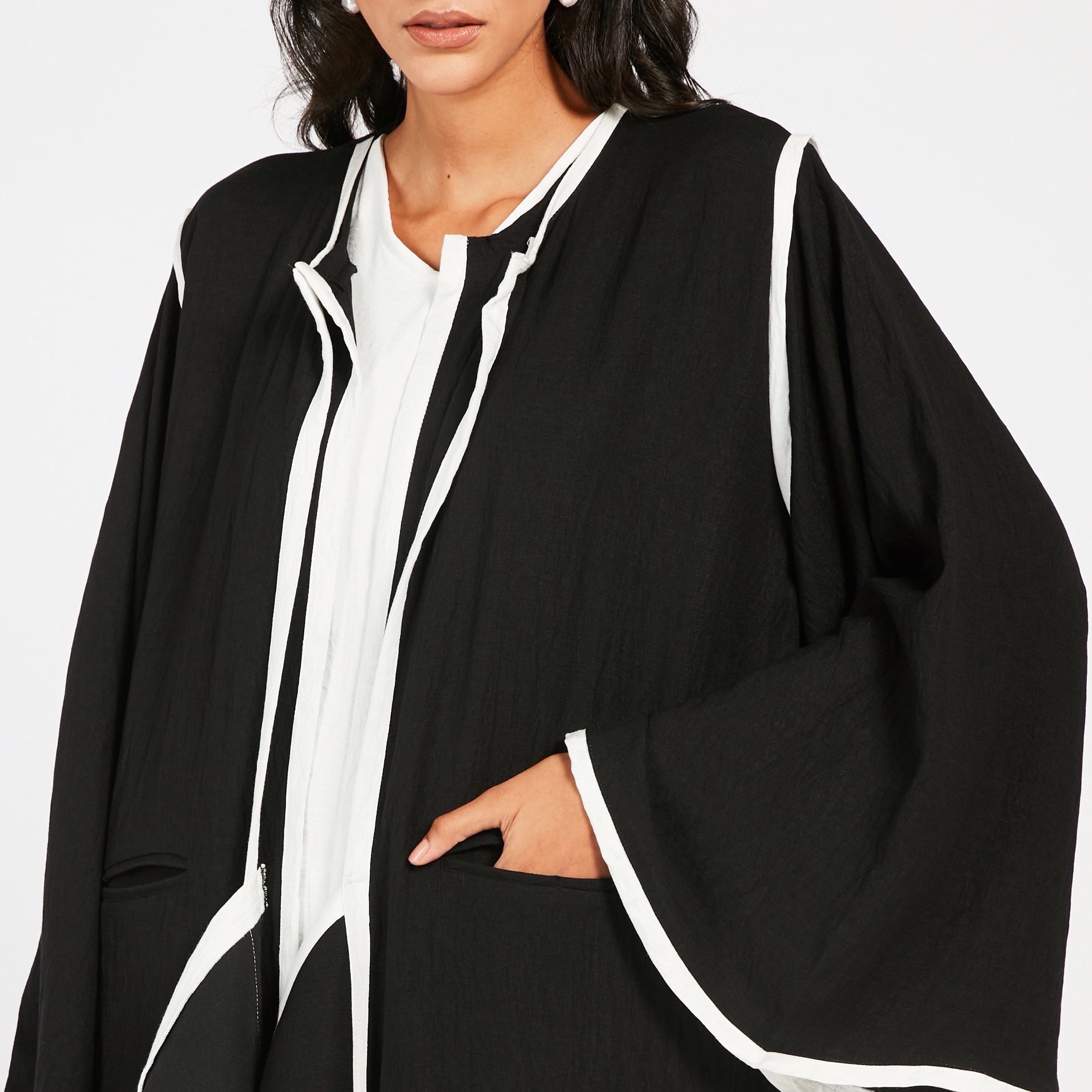 MOiSTREET Solid Open Front Abaya with Bell Sleeves and Slits-women-arabicclothing-abayas-image-3