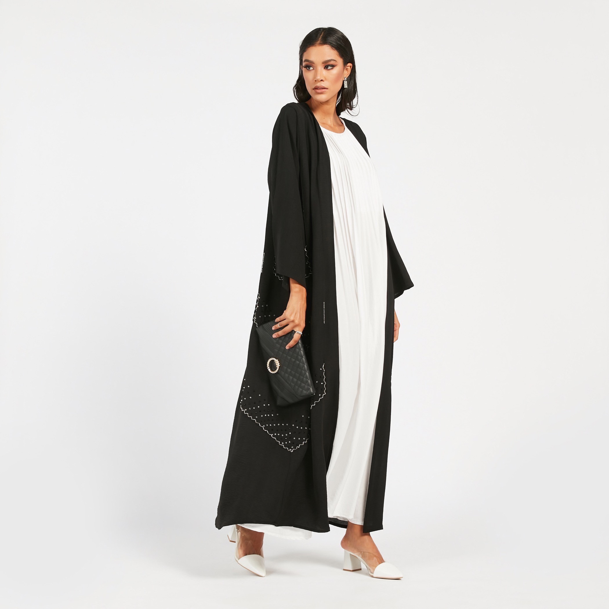 Black open shop front abaya