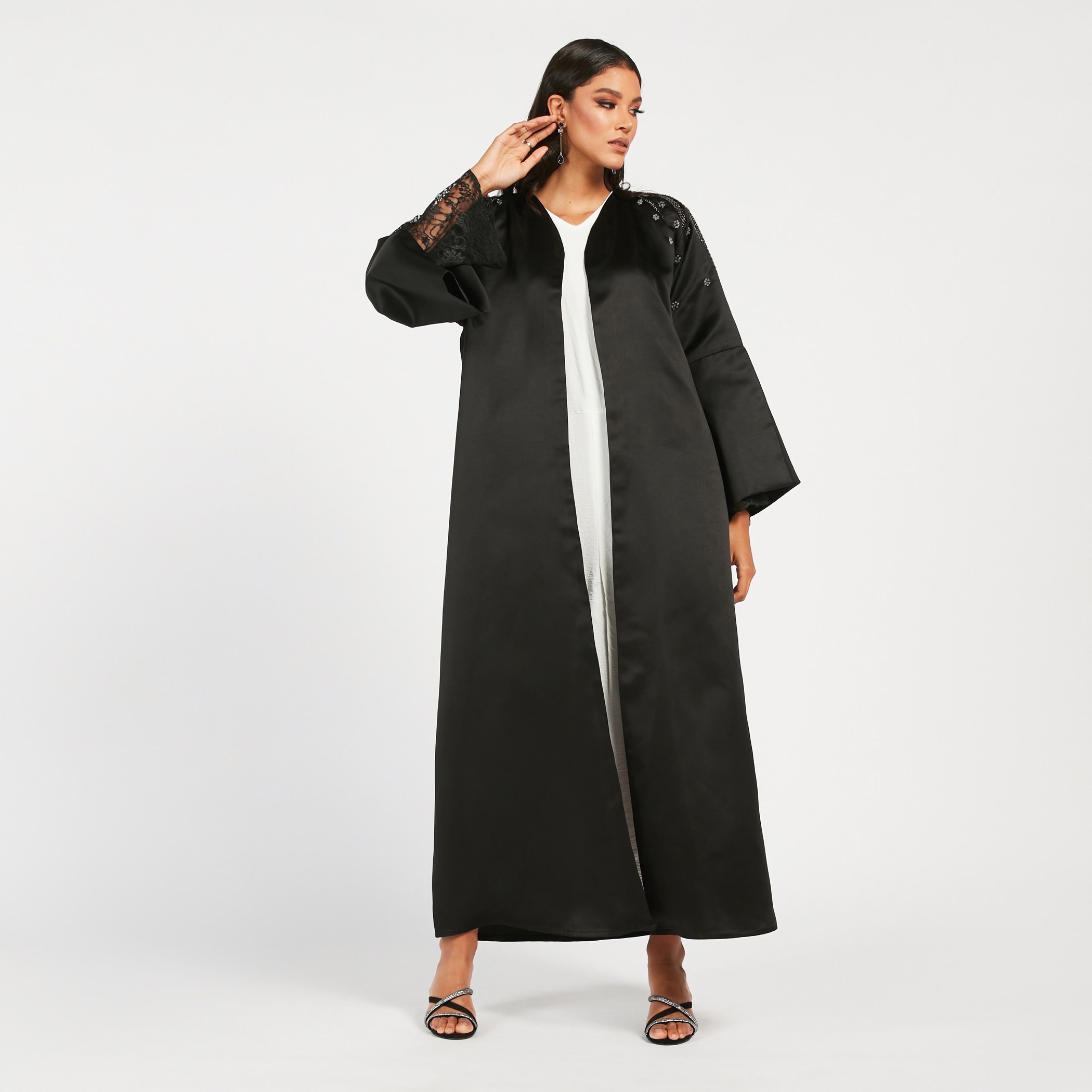 MOiSTREET Embellished Open Front Abaya with Slit Sleeves-women-arabicclothing-abayas-image-1