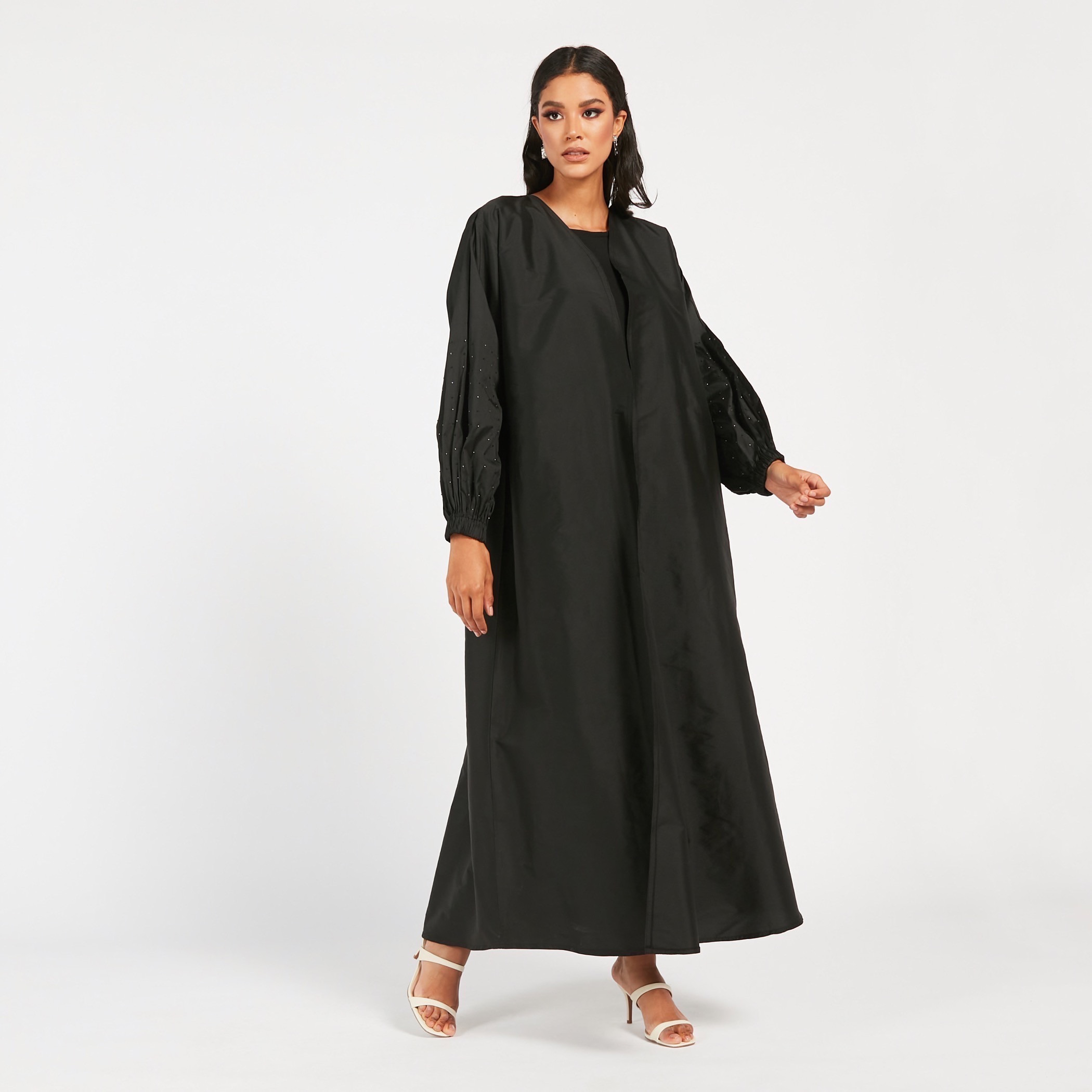 MOiSTREET Solid Open Front Abaya with Cuff Sleeves-women-arabicclothing-abayas-image-2